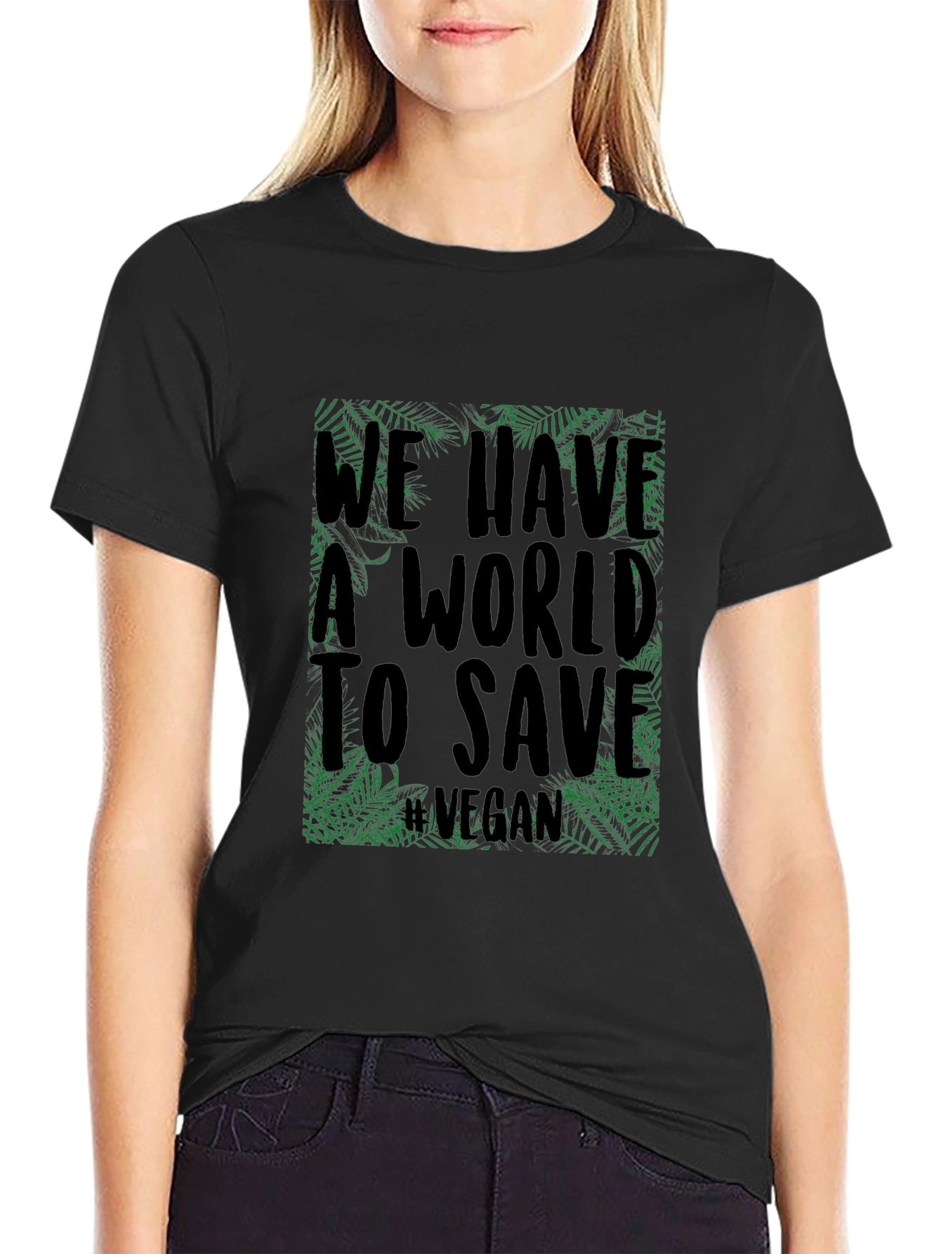 Black Vegan World Save Tee - Eco-Friendly Black T-Shirt view 2