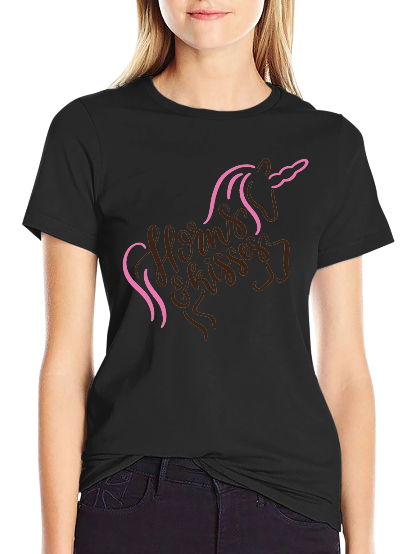 Black Unicorn Horns & Kisses Black T-Shirt view 2