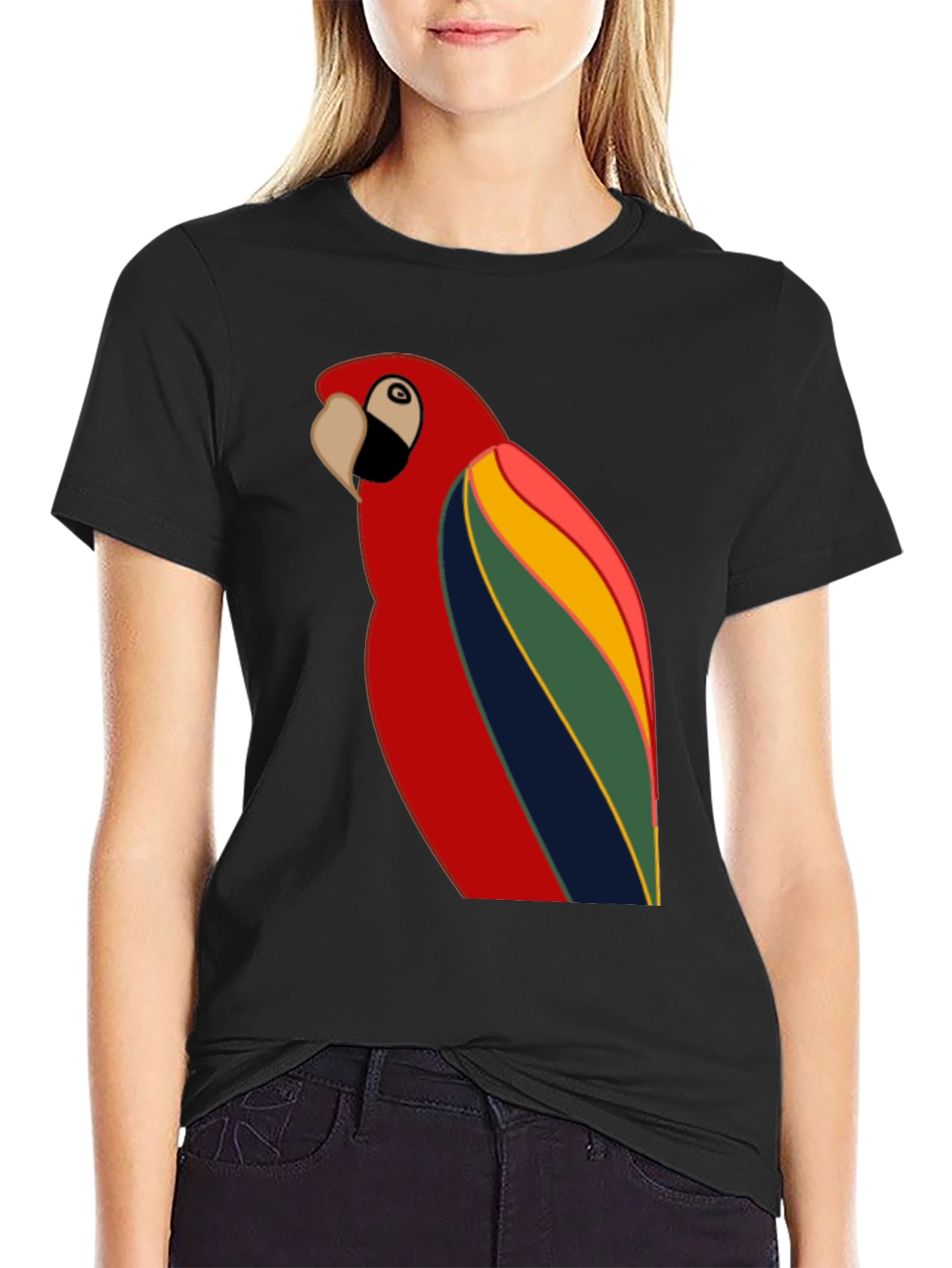 Black Parrot Graphic T-Shirt - Black Crew Neck Tee view 2