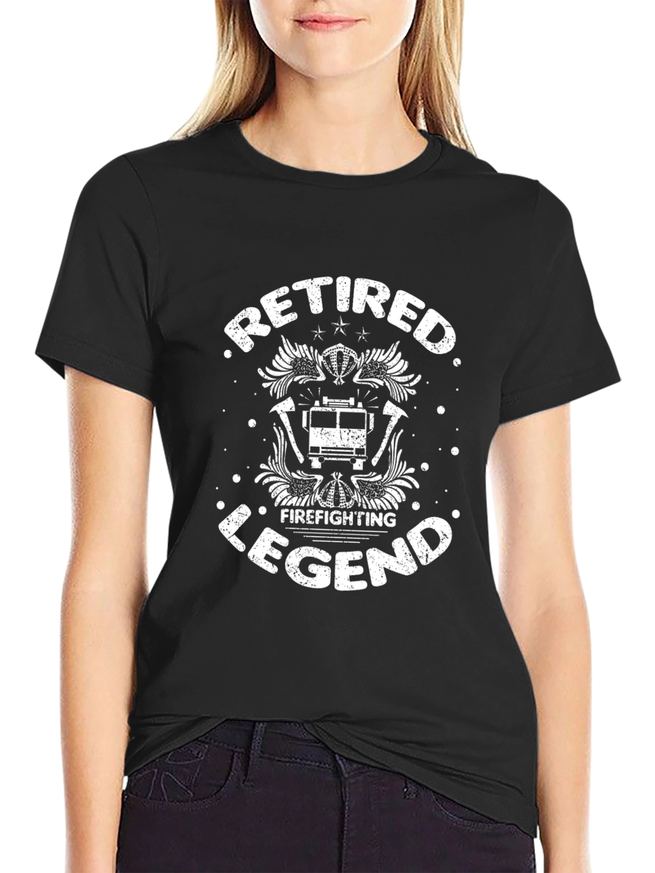Black Retired Firefighting Legend T-Shirt - Black view 2