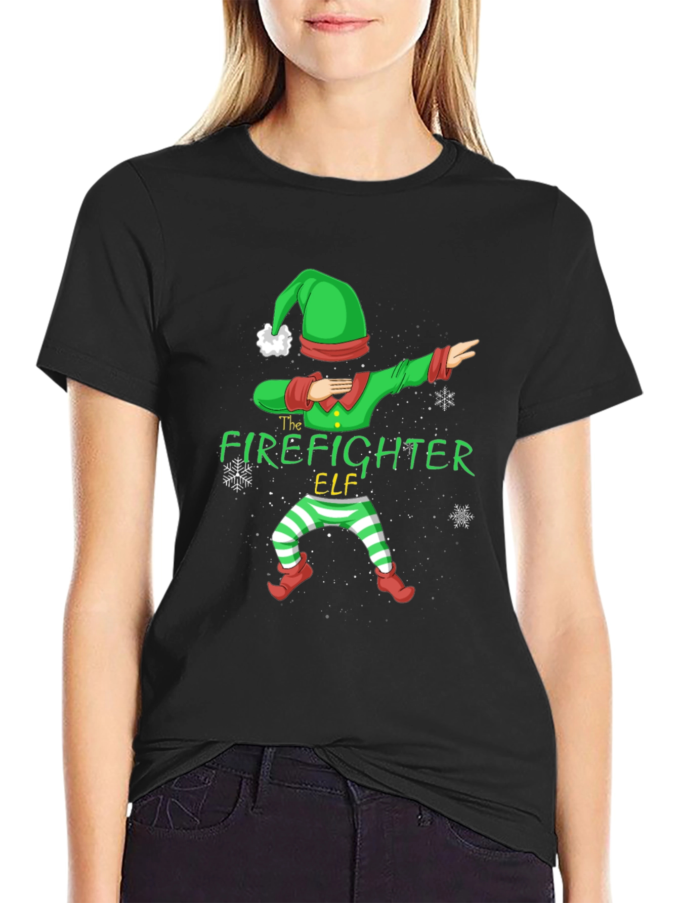 Black Firefighter Elf T-Shirt view 2