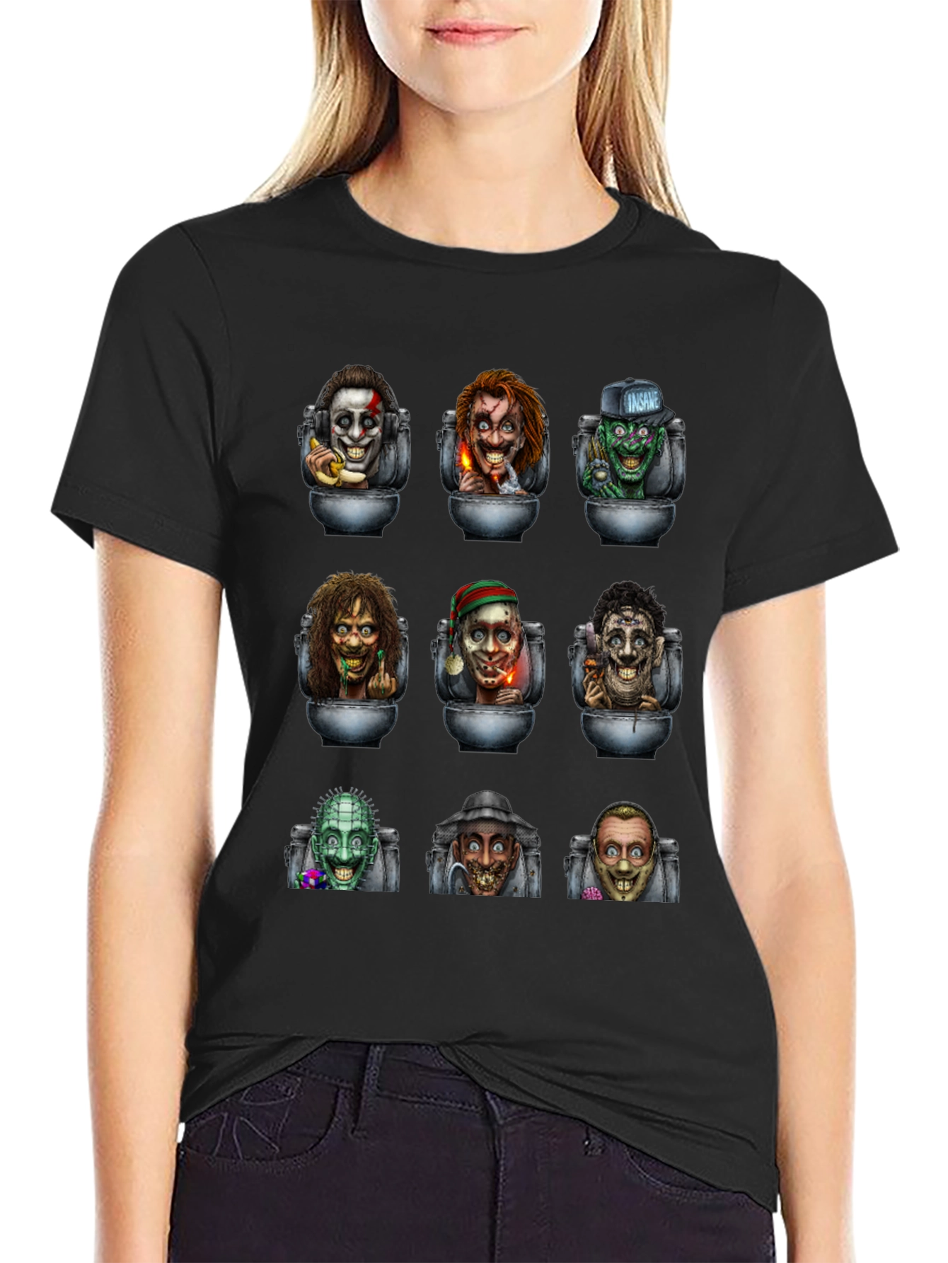 Black Horror Movie Character T-Shirt view 2