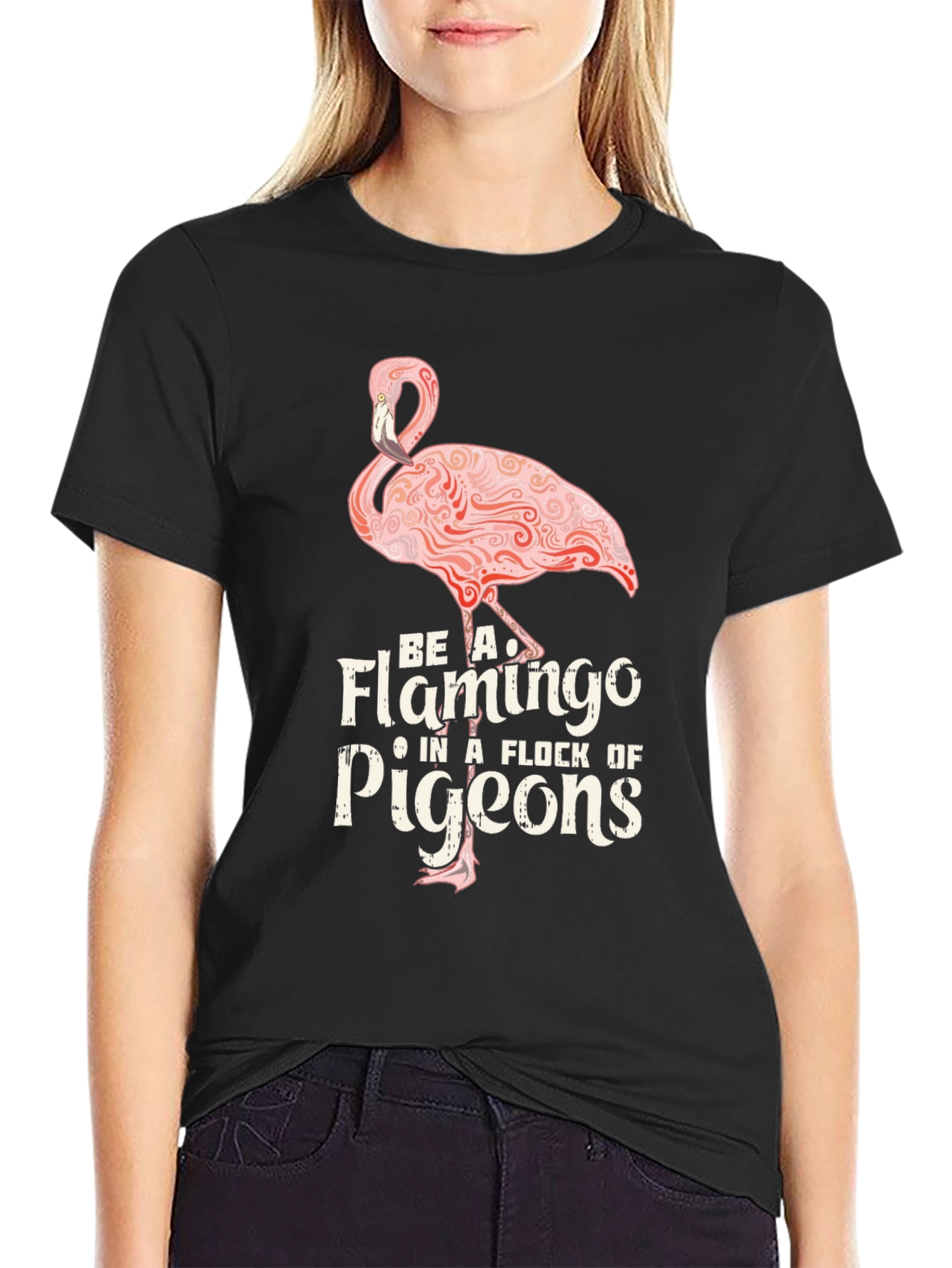 Black Be A Flamingo T-Shirt - Unique Design view 2