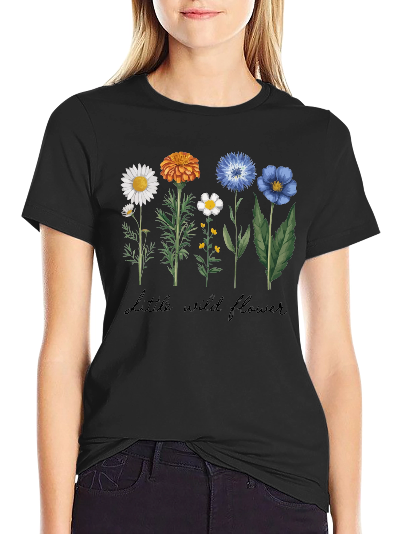 Black Wildflower Graphic T-Shirt - Botanical Tee view 2