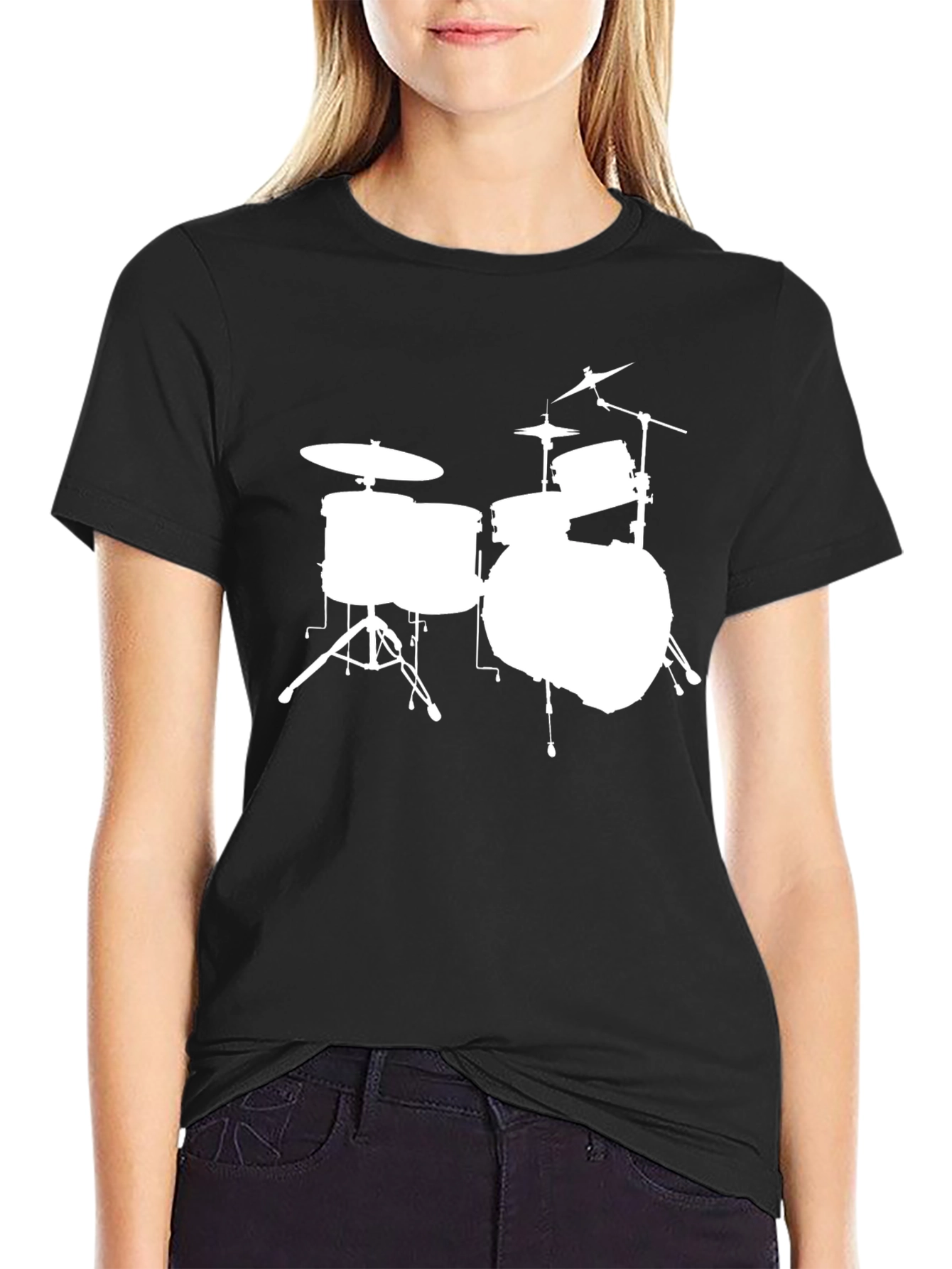 Black Drum Kit Graphic Tee - Black Cotton T-Shirt view 2
