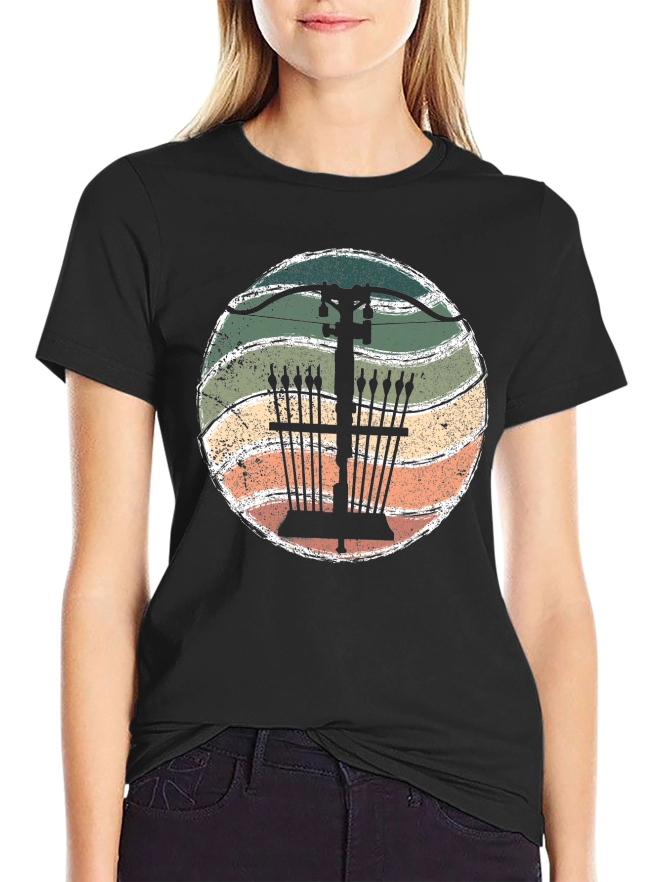 Black Vintage Archery Bow Arrows T-Shirt view 2