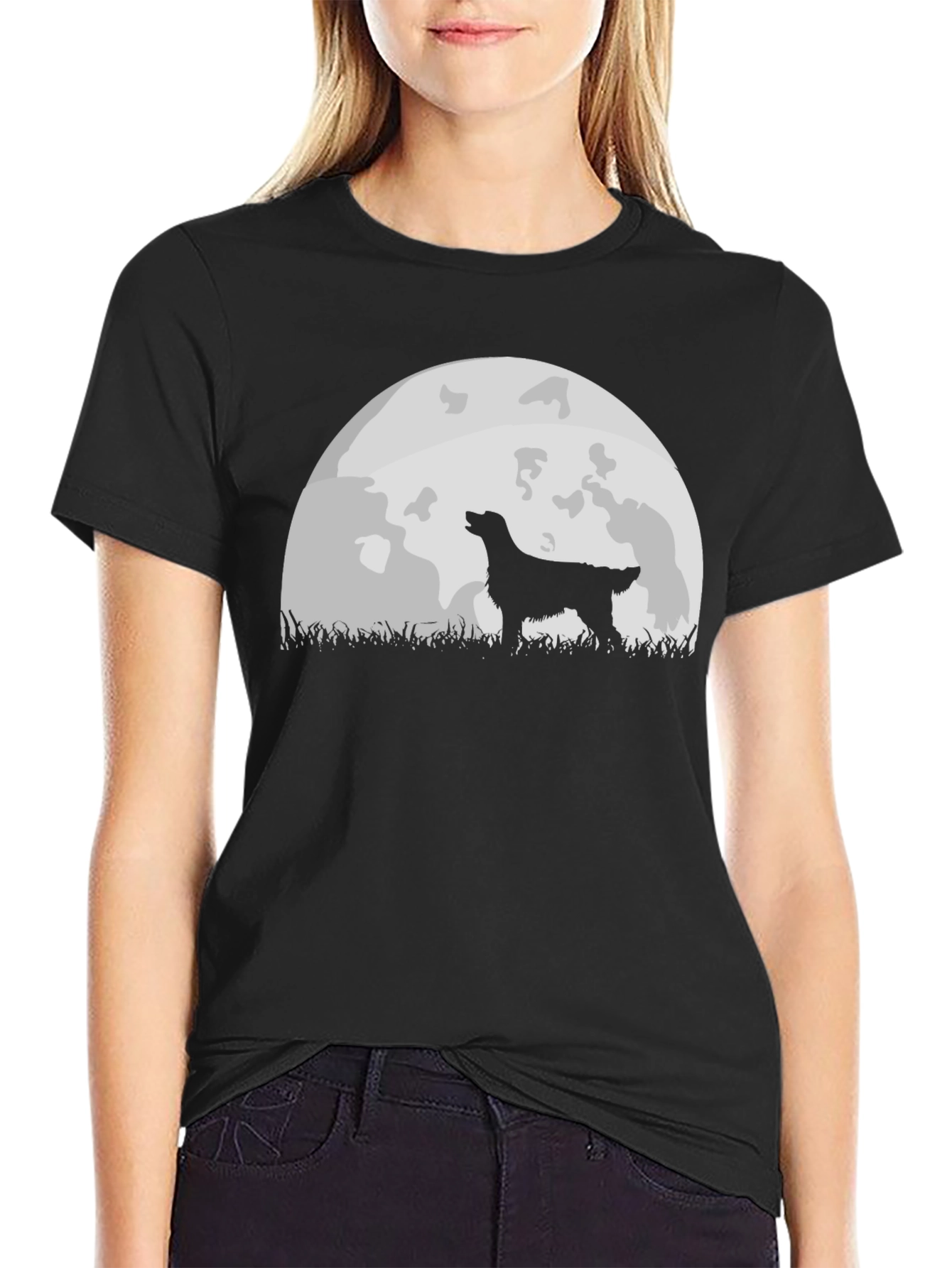 Black Dog Howling at Moon Graphic Tee - Black view 2