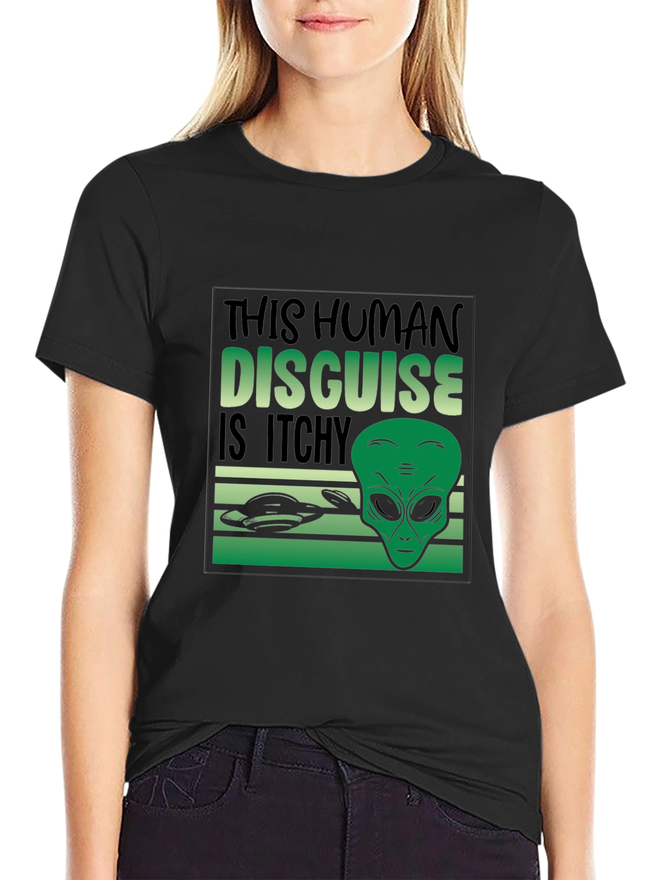 Black Alien Disguise T-Shirt - Funny Sci-Fi Tee view 2