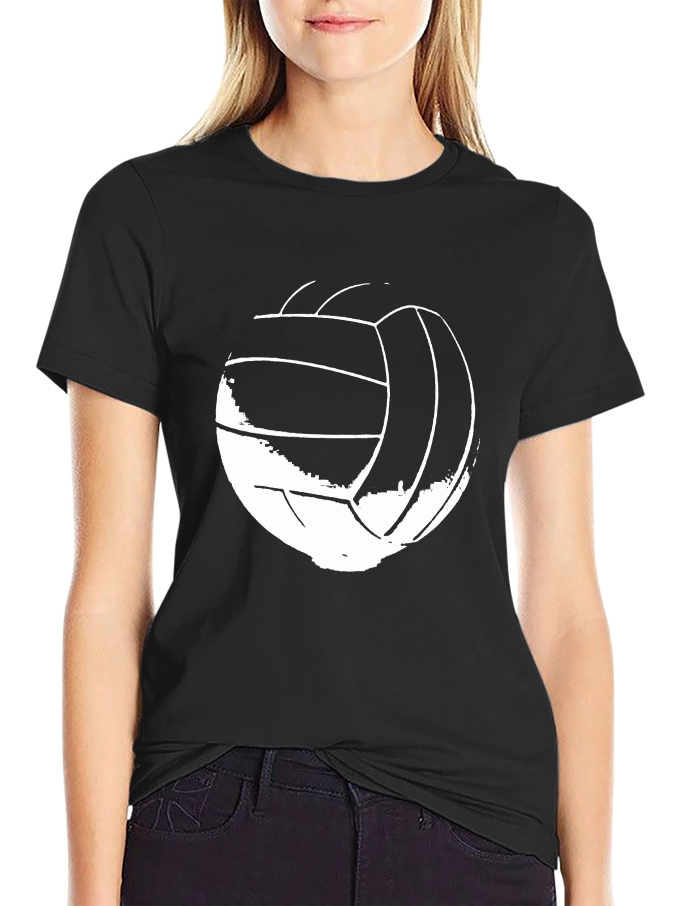 Black Volleyball Graphic Tee - Black Crew Neck view 2