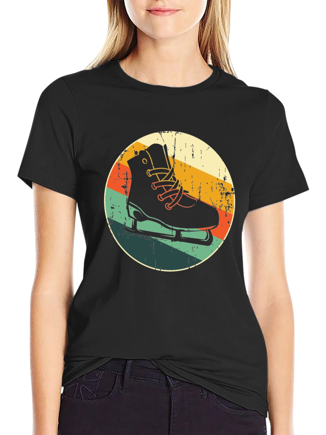 Black Retro Ice Skate Graphic Tee - Vintage Style Skating Shirt view 2