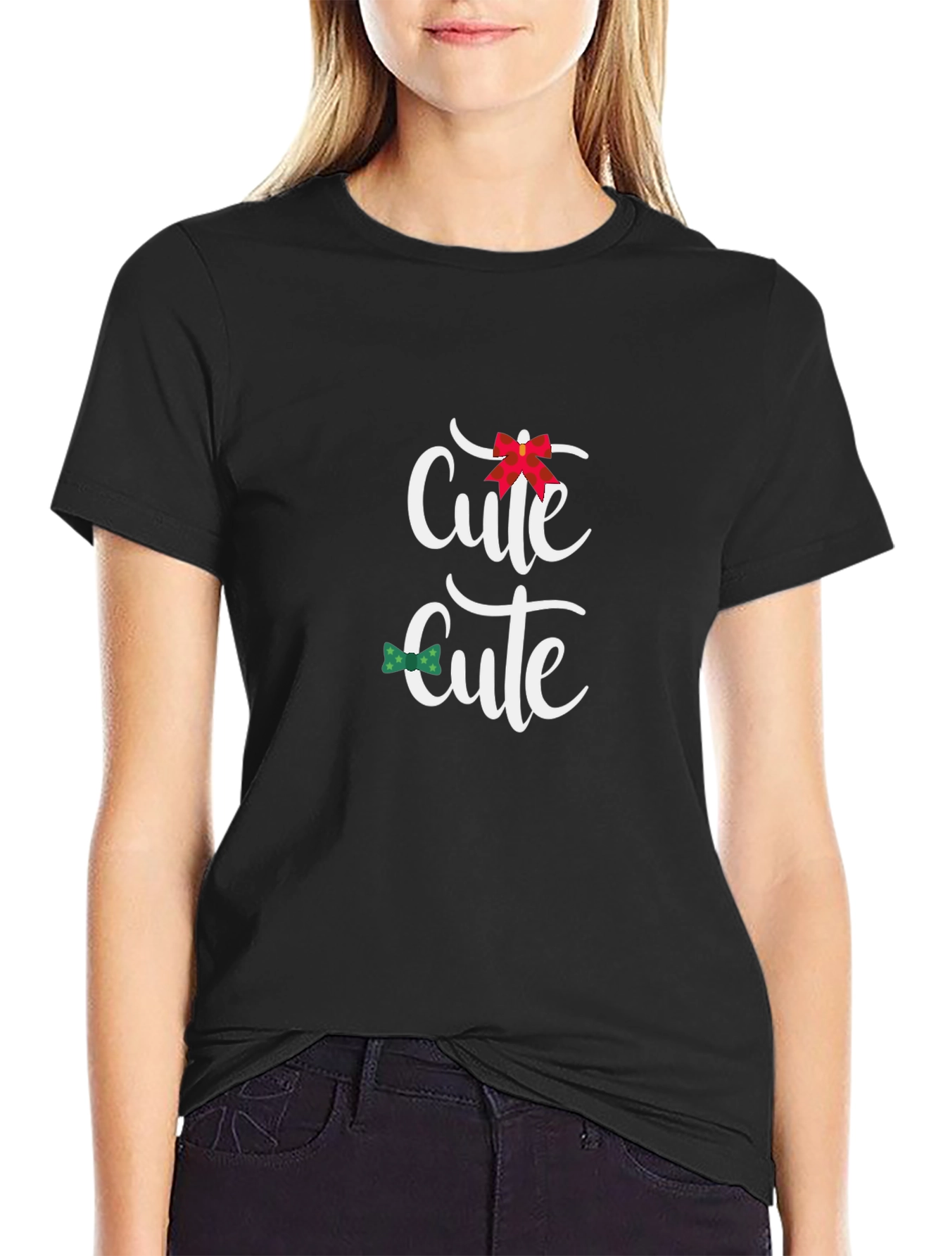 Black Cute Design Black T-Shirt view 2