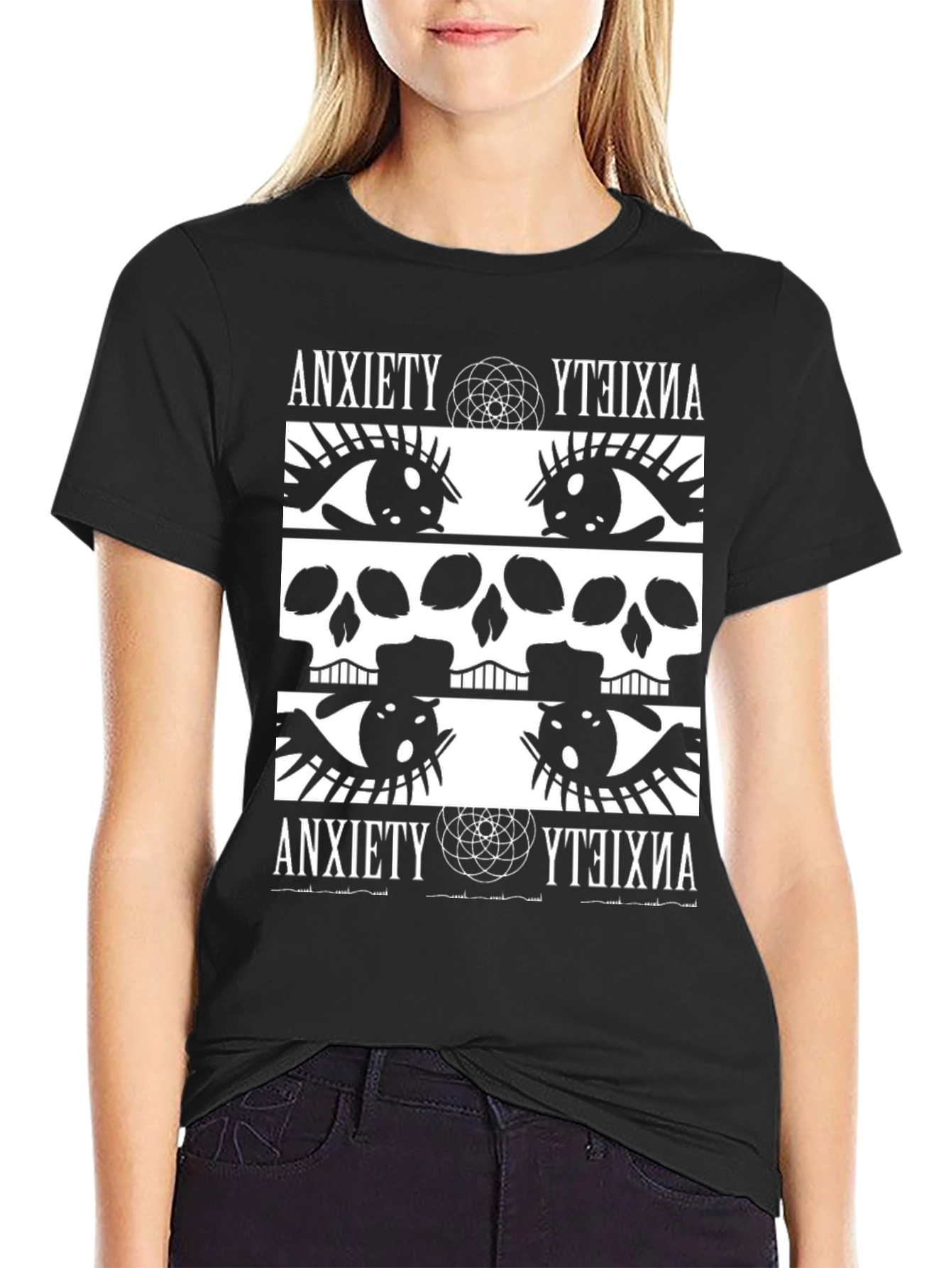Black Anxiety Graphic Print T-Shirt - Bold & Edgy Design view 2