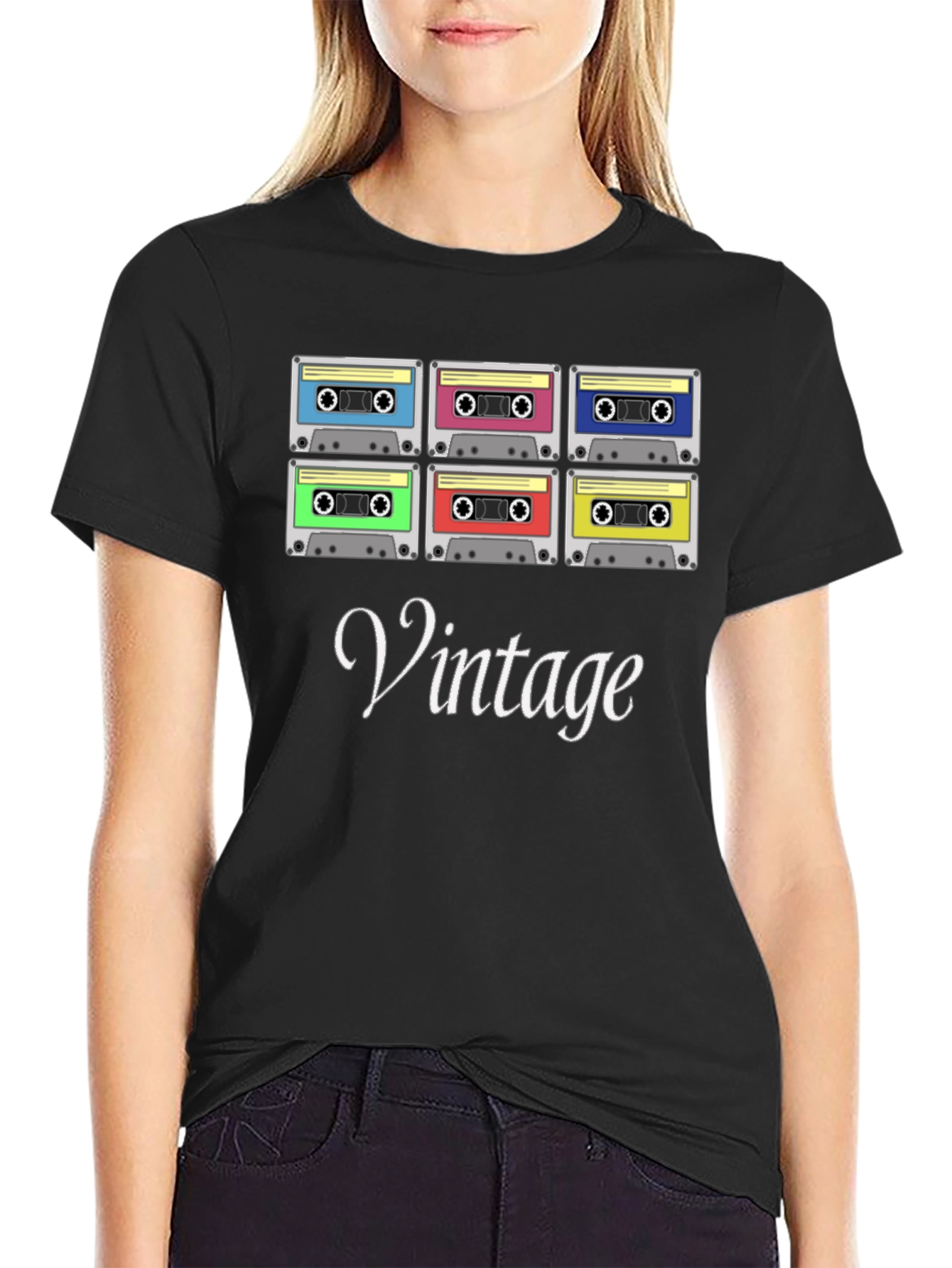 Black Retro Cassette Tape Vintage T-Shirt view 2