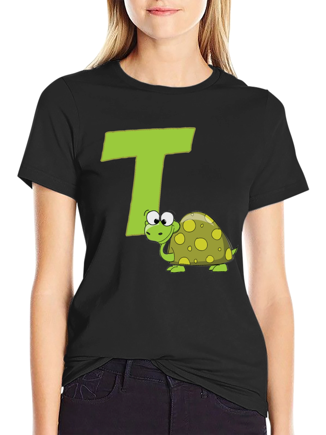 Black Turtle-rific T-Shirt: Letter T Design view 2