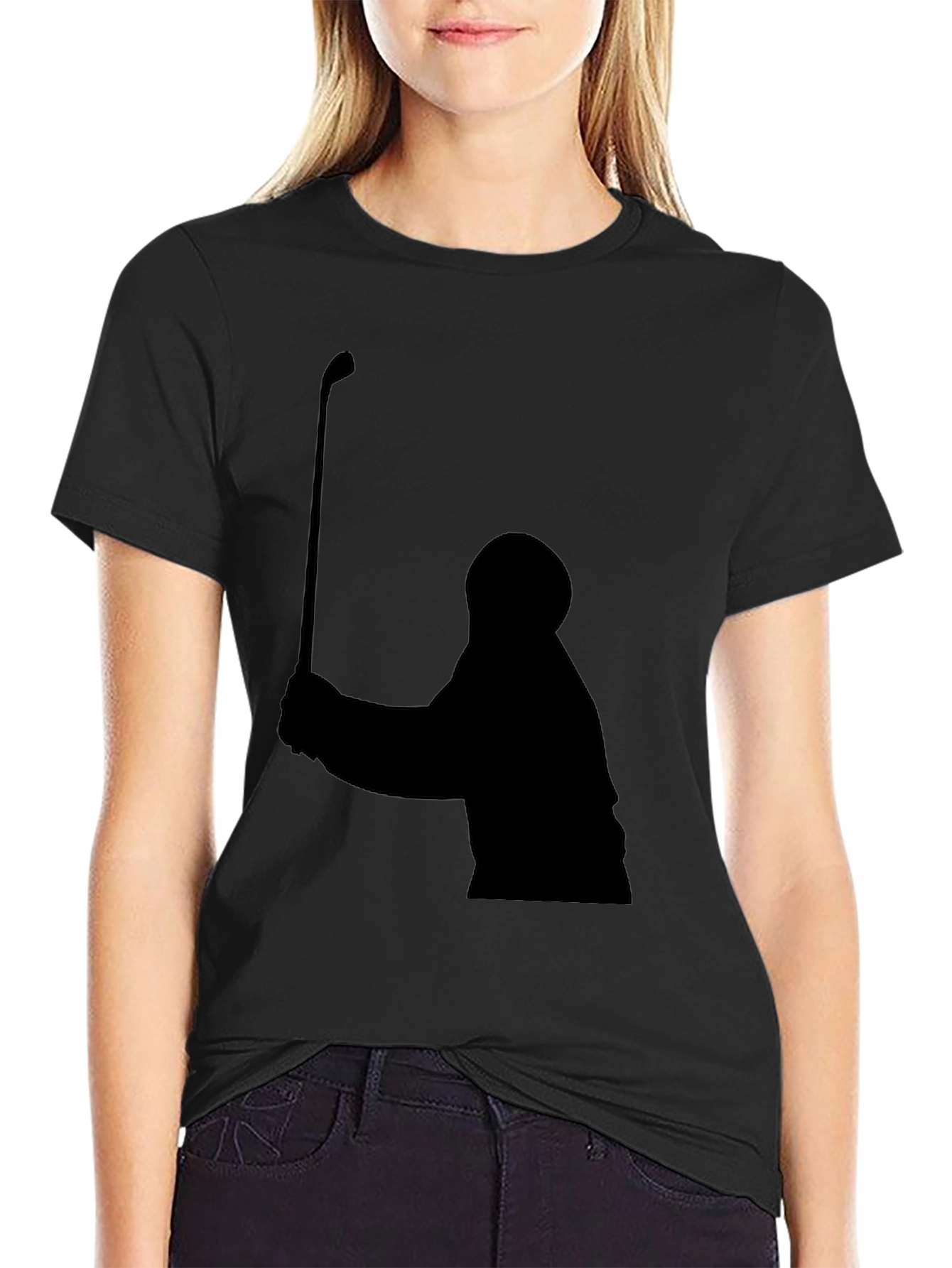 Black Golfer Silhouette Black T-Shirt view 2