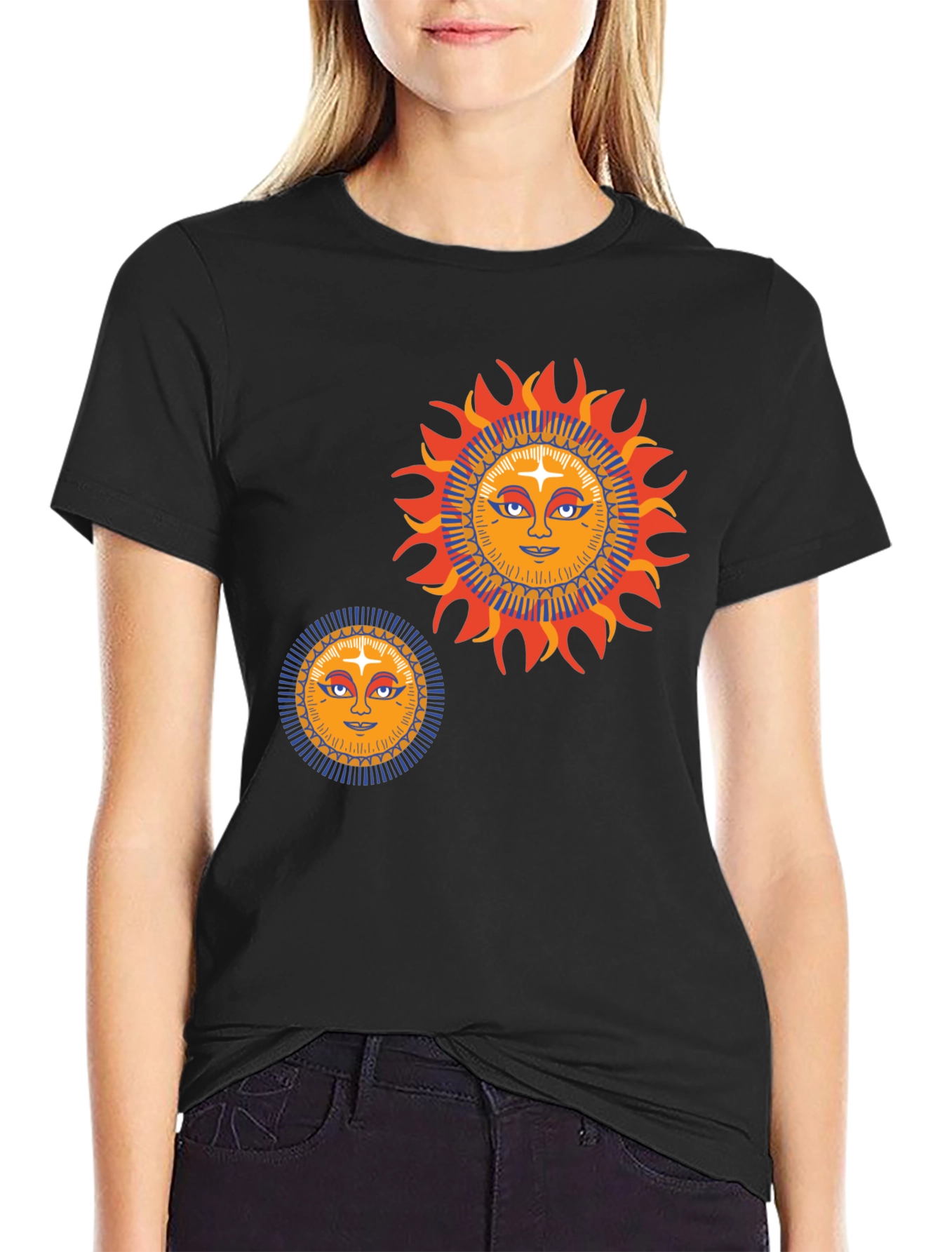 Black Sun Graphic Tee - Retro Style Black T-Shirt view 2