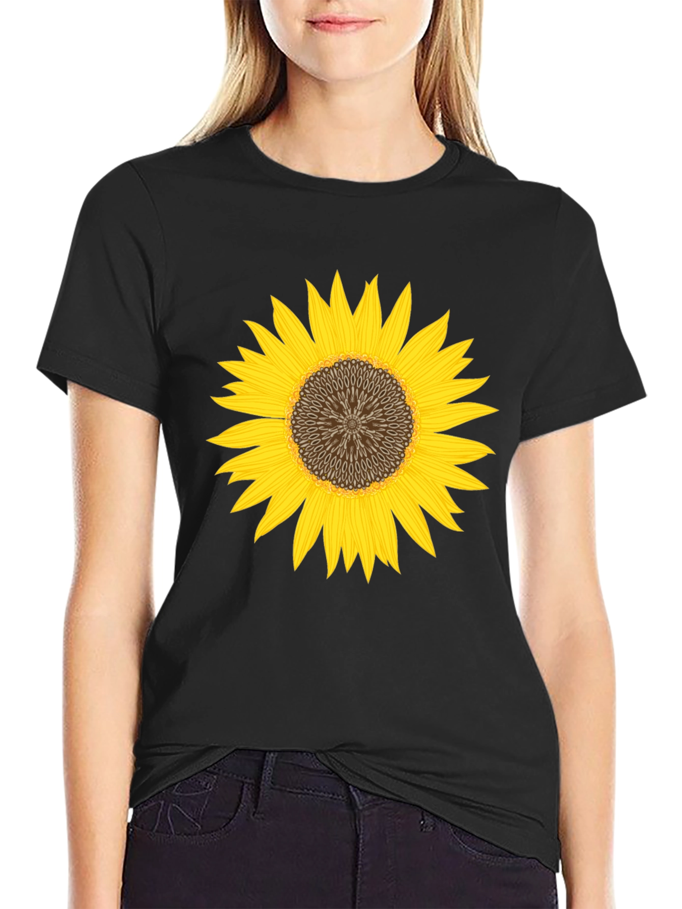Black Sunflower Graphic Black T-Shirt - Unisex view 2