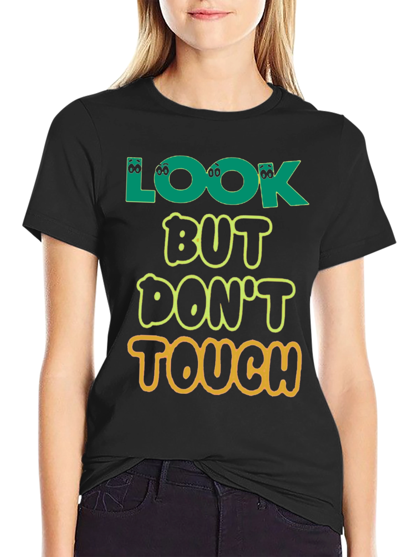 Black Look But Don't Touch T-Shirt - Novelty Graphic Tee view 2