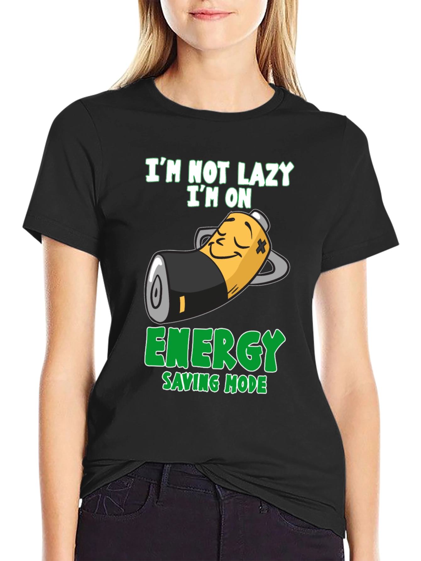 Black Lazy Mode T-Shirt - Energy Saving Mode Graphic Tee view 2