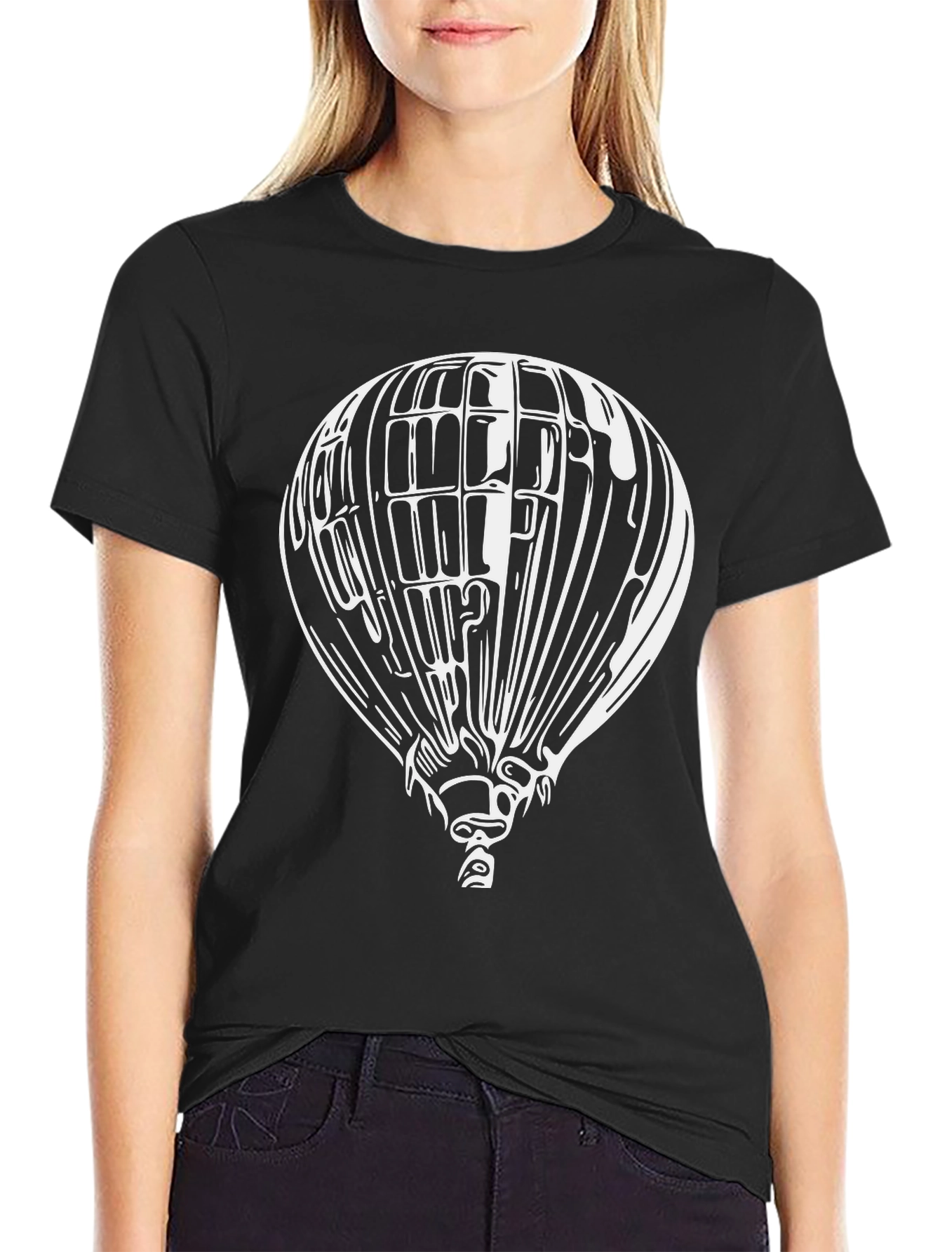 Black Air Balloon Graphic Tee - Black Cotton Blend view 2