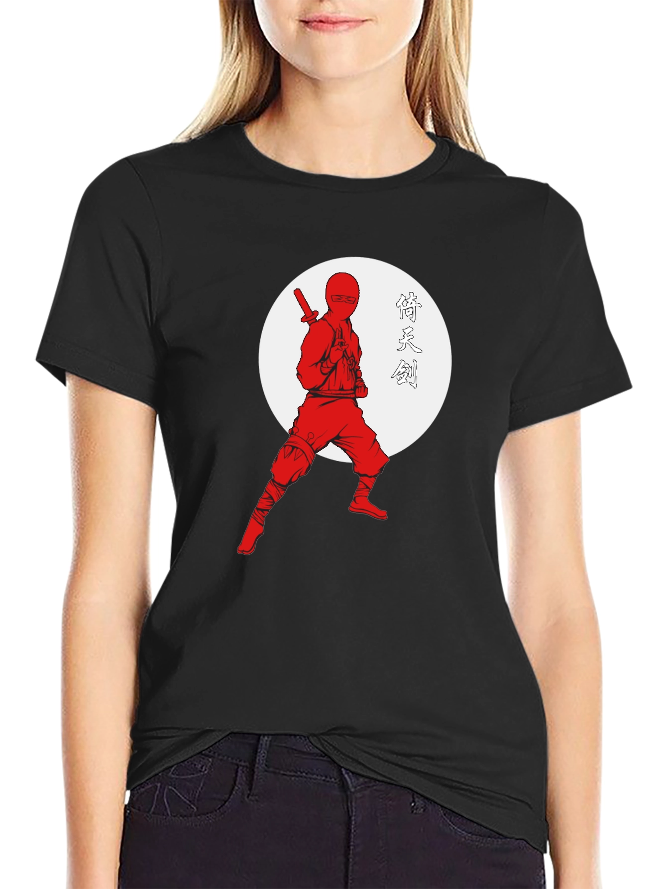 Black Ninja Warrior Graphic Tee - Black Cotton T-Shirt view 2