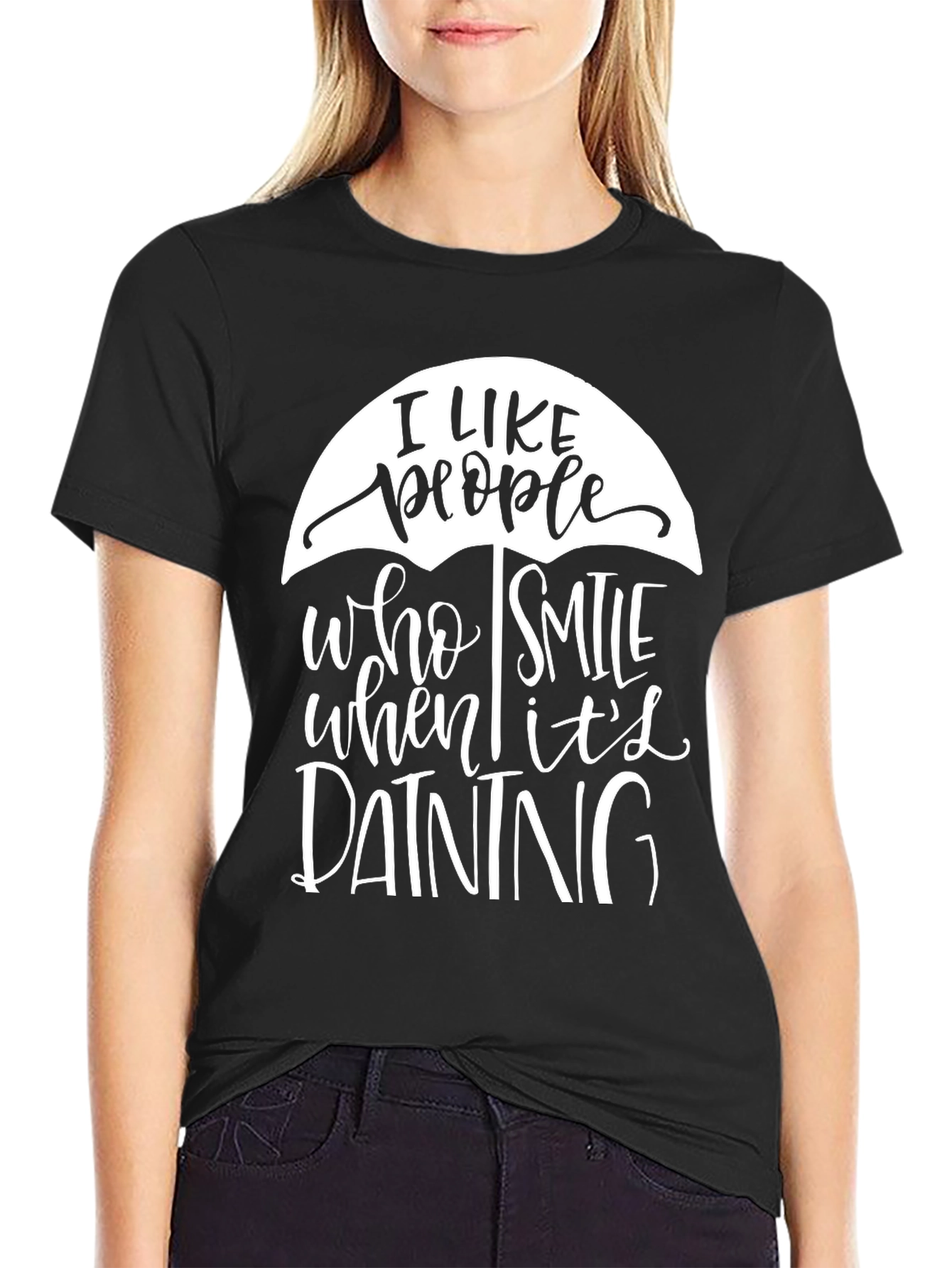 Black I Like People Who Smile T-Shirt - Trendy Graphic Tee view 2