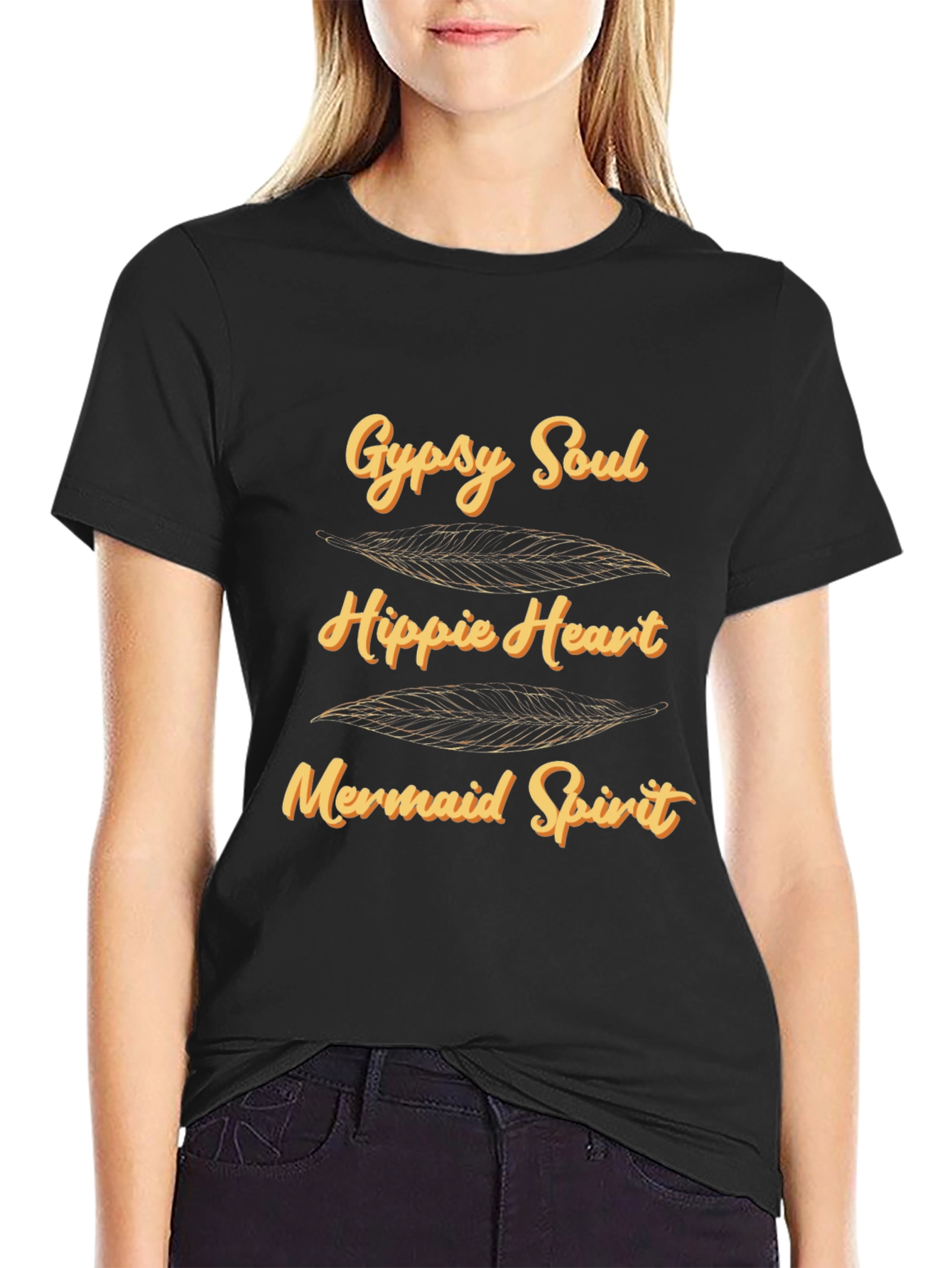 Black Gypsy Soul Hippie Heart Mermaid Spirit Graphic T-Shirt view 2
