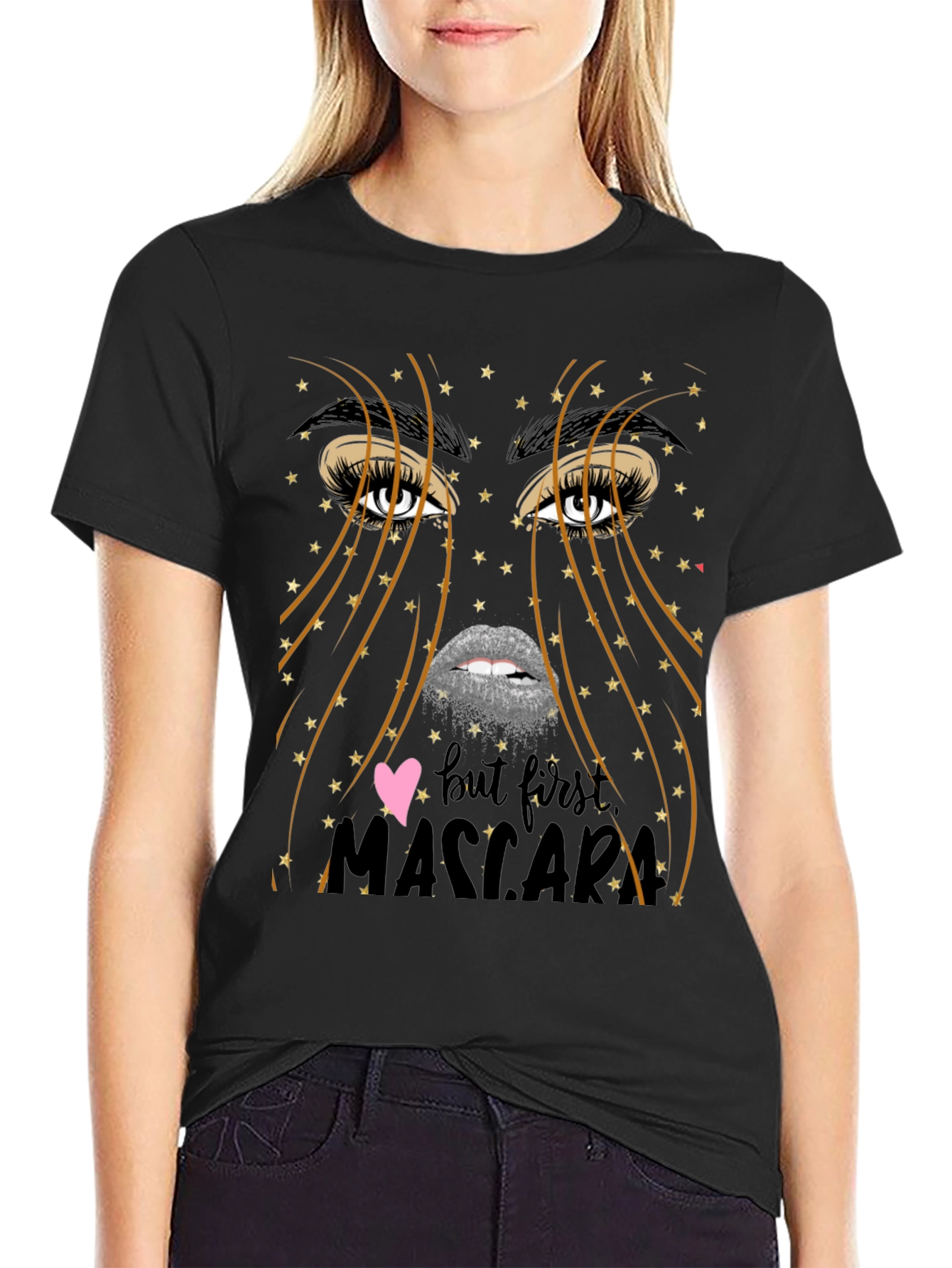 Black But First Mascara Graphic Tee - Unisex Black T-Shirt view 2