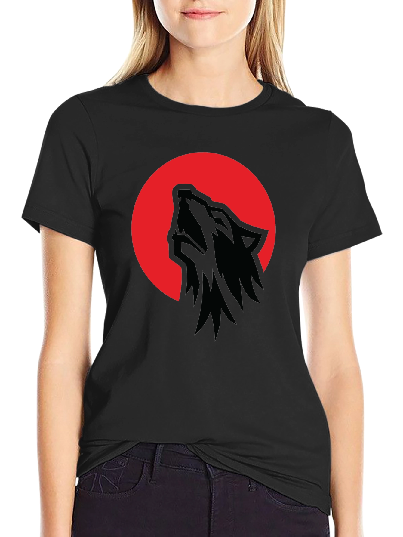 Black Wolf Moon T-Shirt - Men's Black Graphic Tee view 2