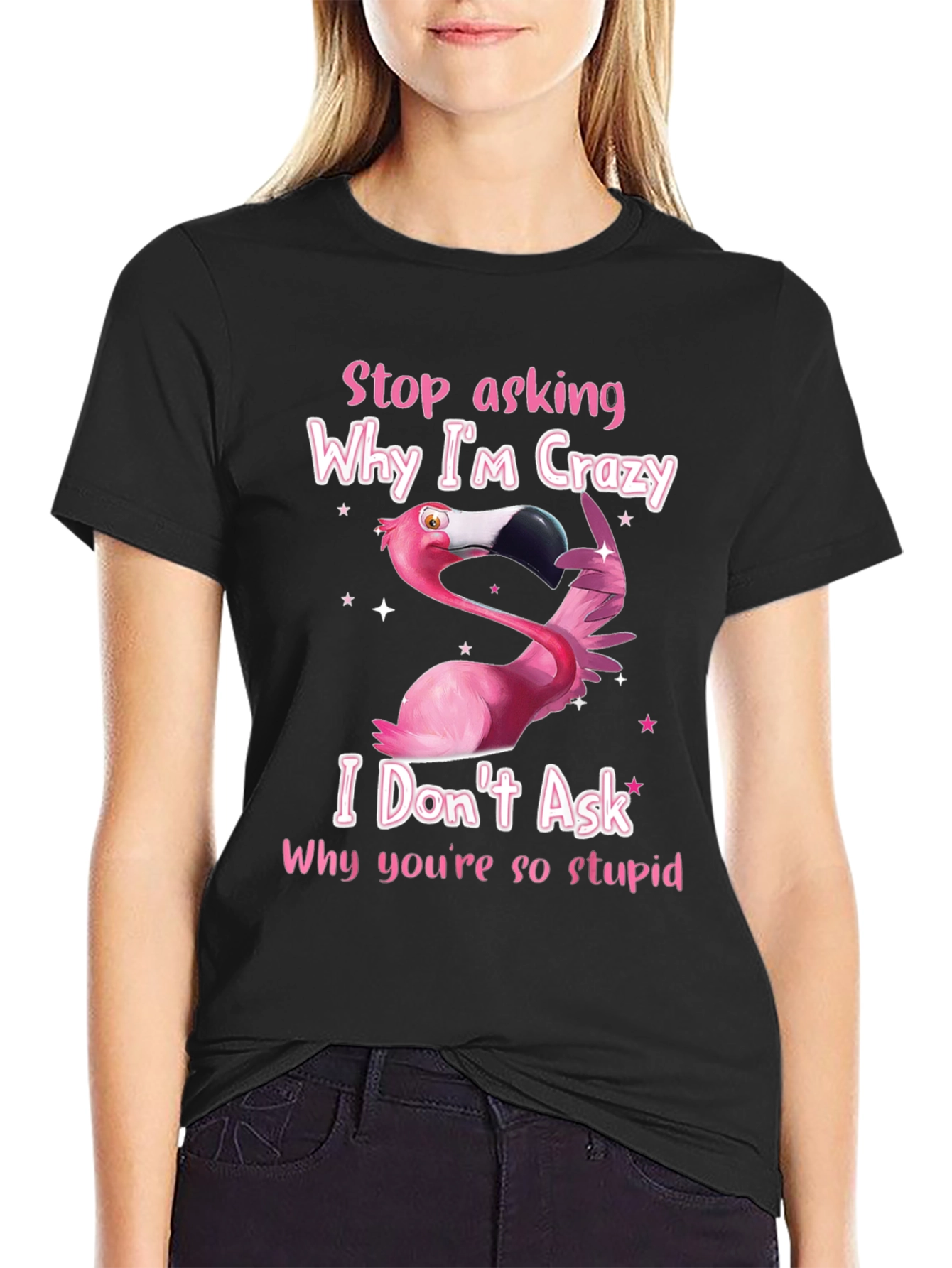 Black Crazy Flamingo Graphic T-Shirt - Funny Sarcastic Tee view 2