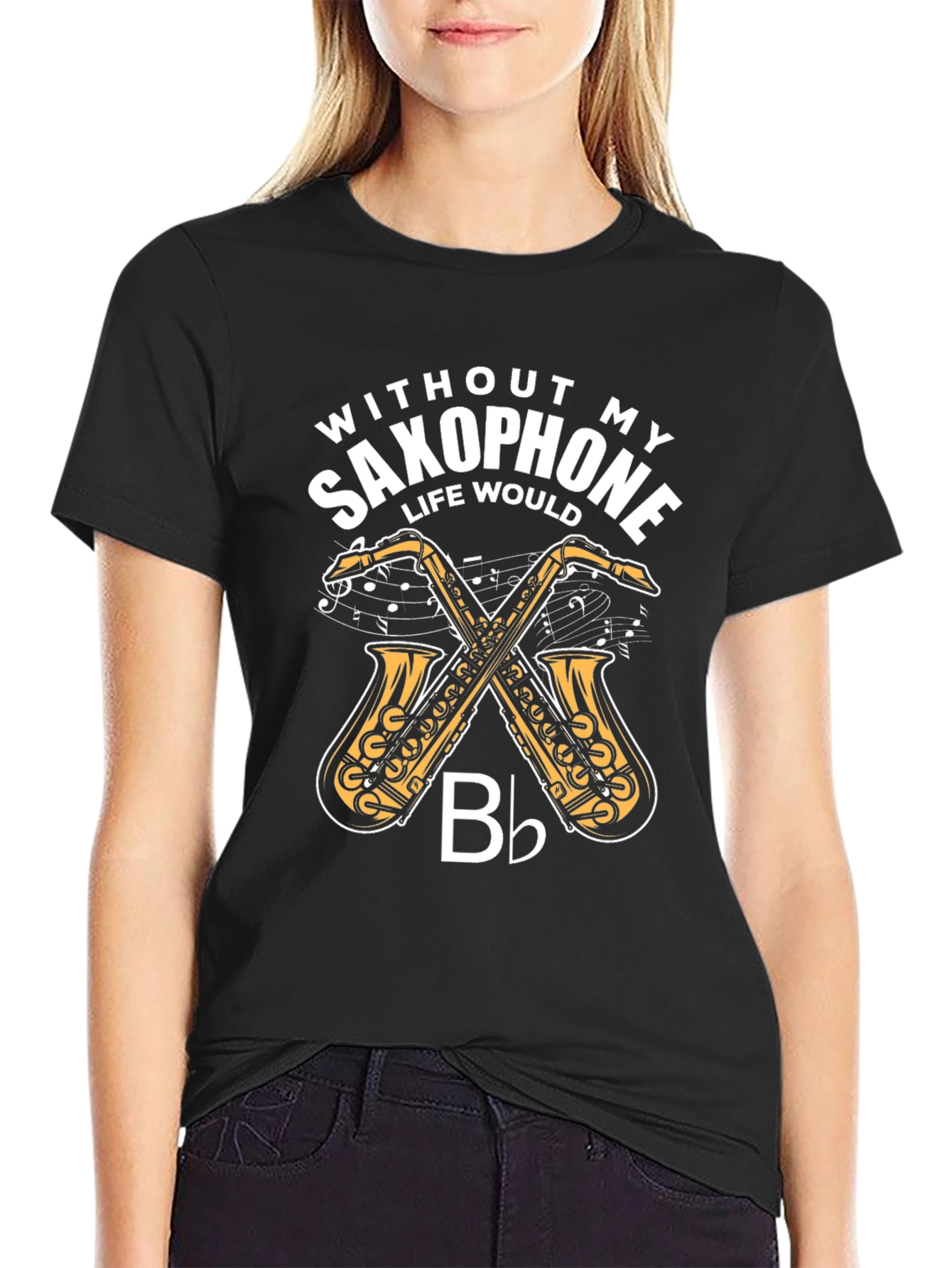 Black Saxophone Lover's T-Shirt - Music Gift view 2