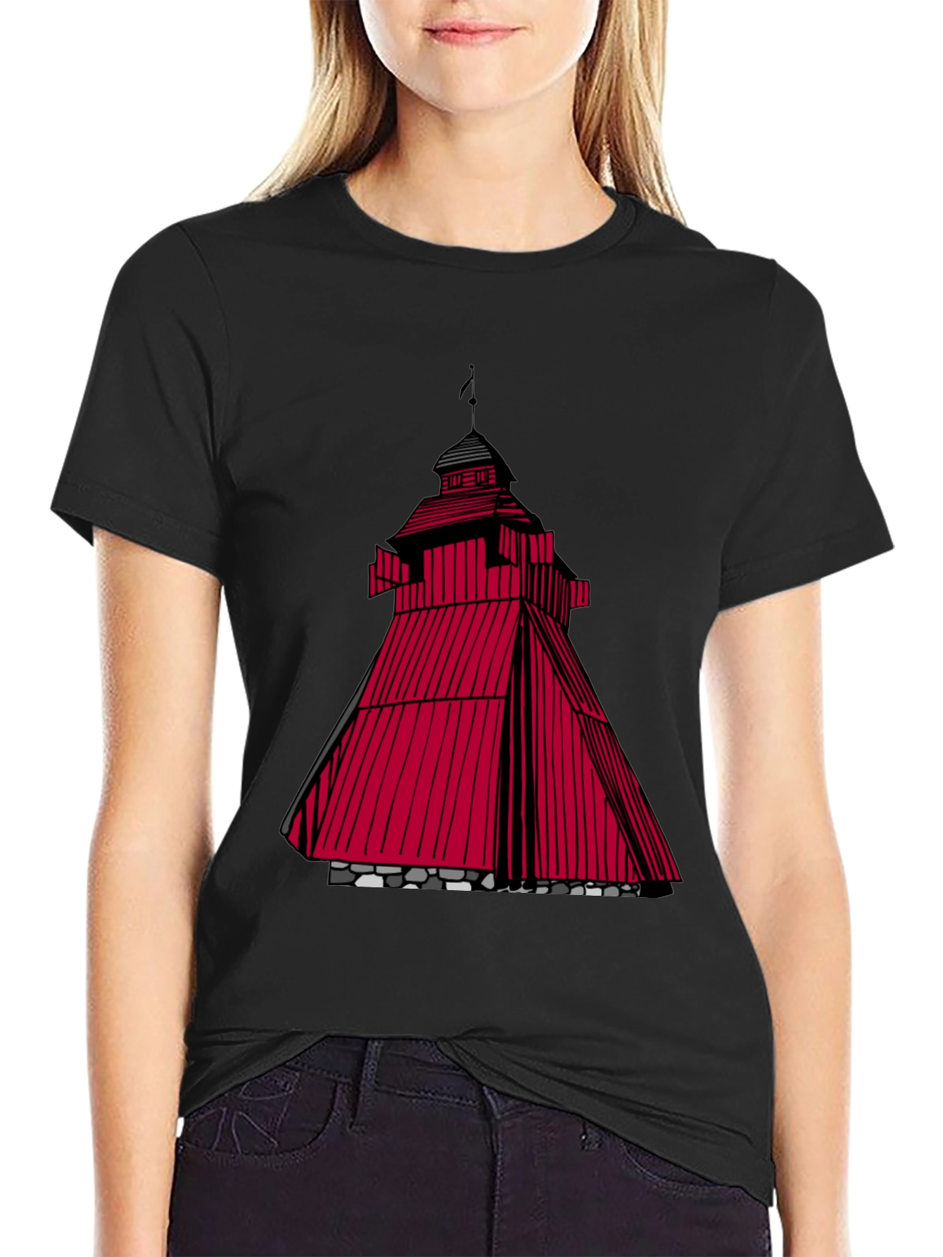 Black Red Tower Graphic T-Shirt - Unique Design view 2