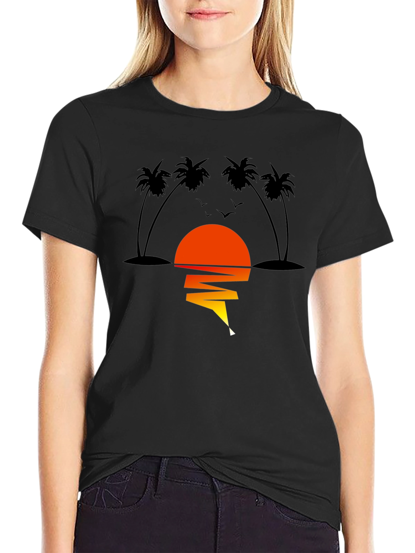Sunset Palm Tree Graphic Tee - Men's Black T-Shirt - 2