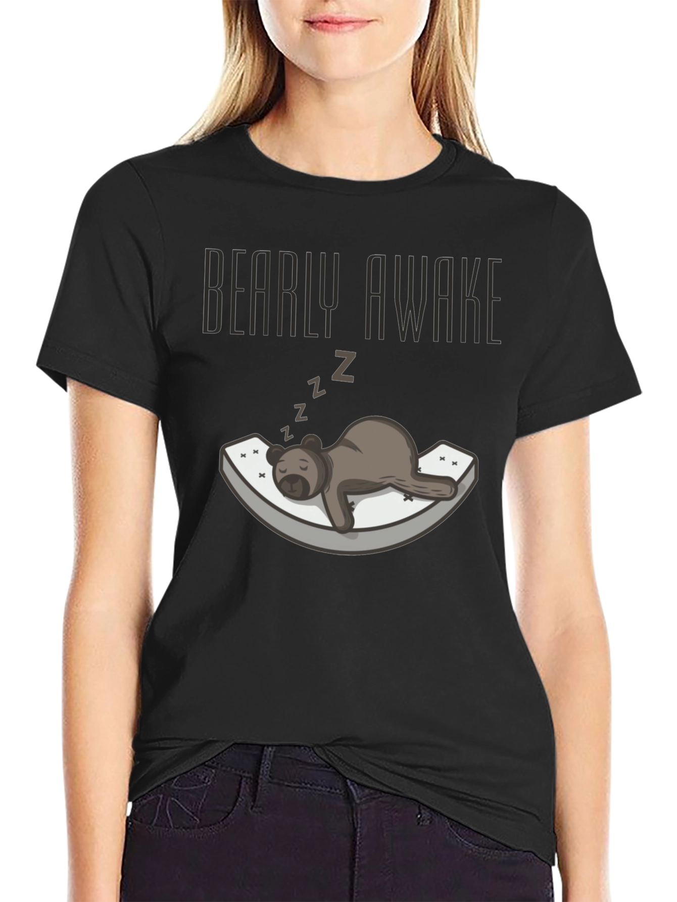 Black Bearly Awake T-Shirt - Funny Sleepy Bear Graphic Tee view 2