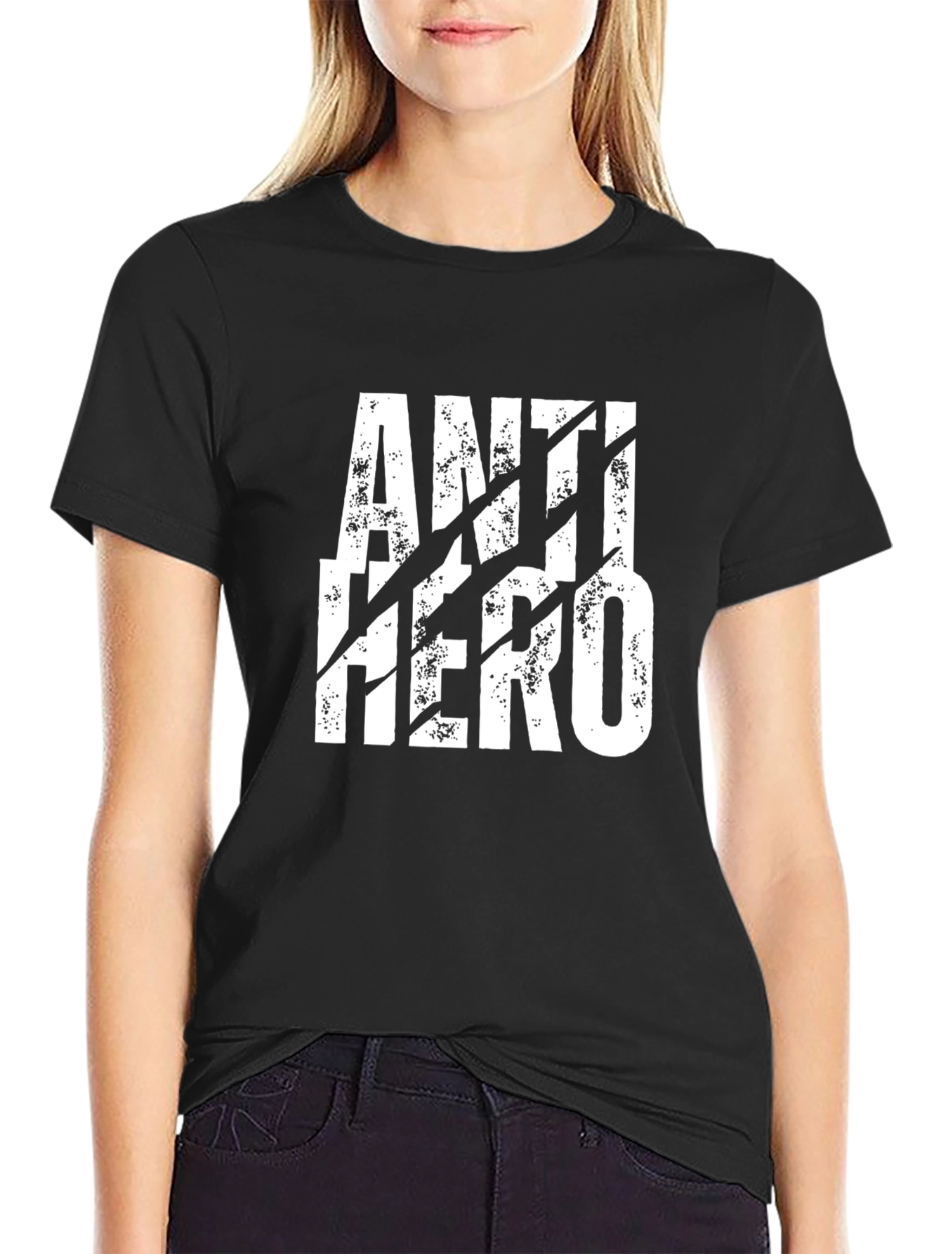 Black Anti-Hero Graphic Tee - Black Cotton T-Shirt view 2
