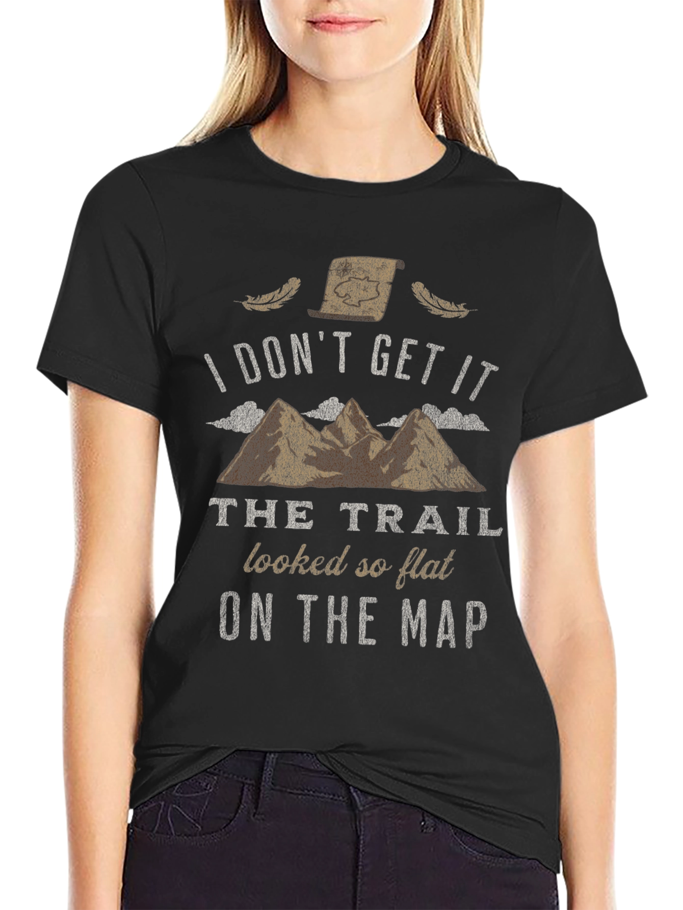 Black Funny Hiking T-Shirt - I Don't Get It Trail Flat Map Black Tee view 2