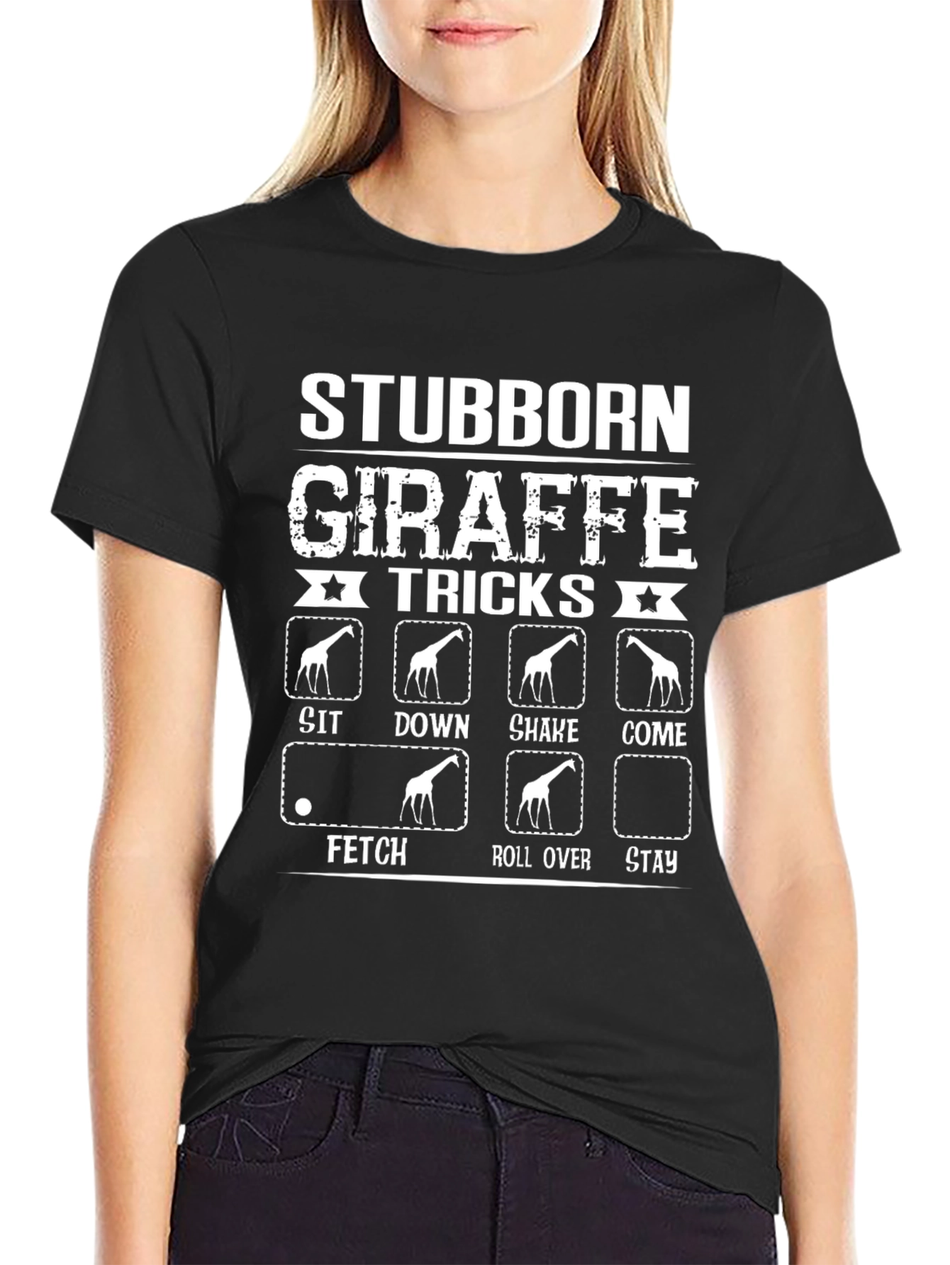 Black Stubborn Giraffe Tricks Graphic Tee view 2