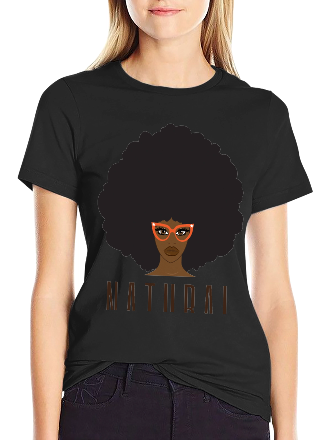 Black Natural Afro Graphic Tee - Unisex Black T-Shirt view 2