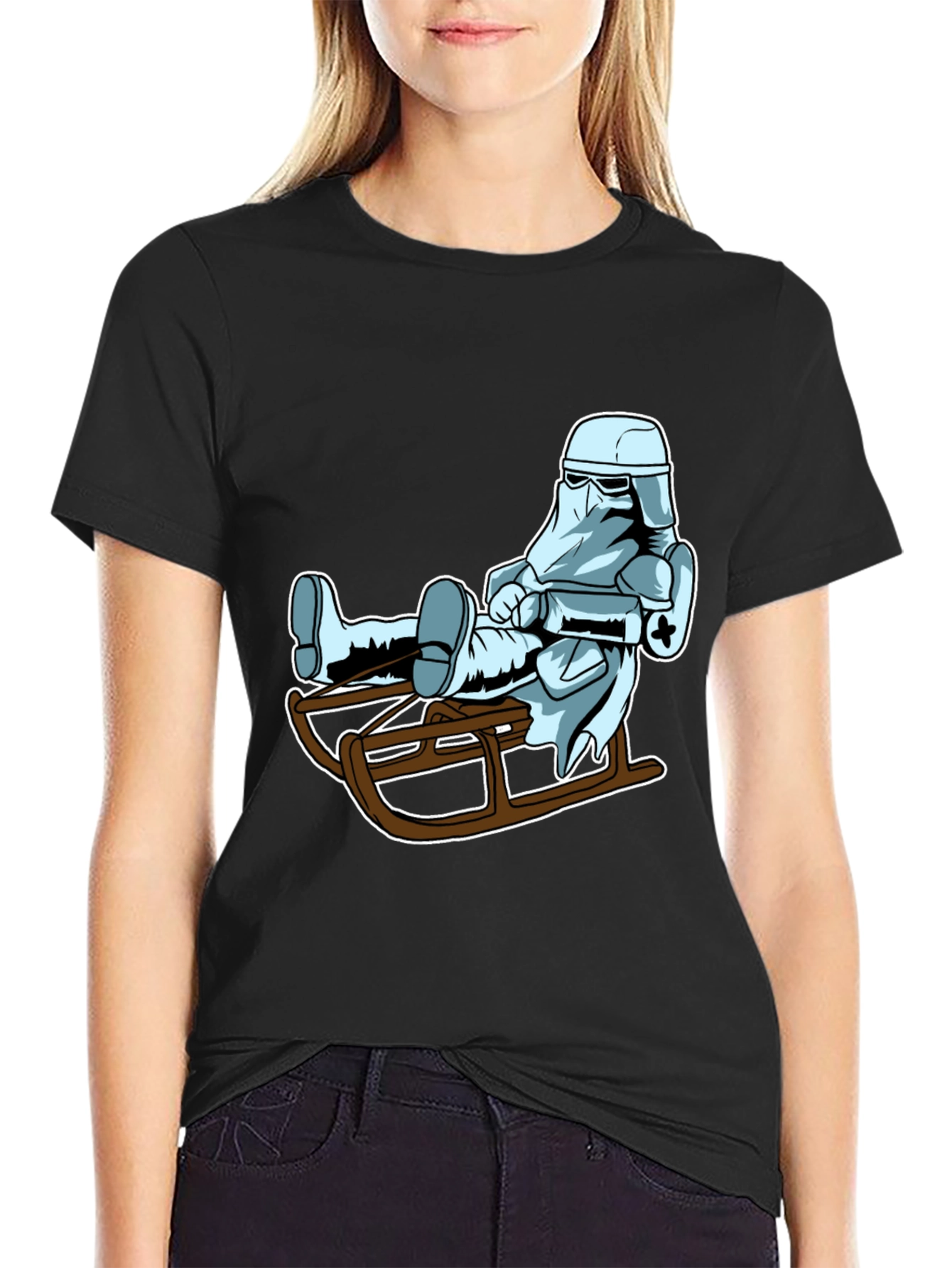 Black Cool Stormtrooper Sledding Graphic Tee view 2