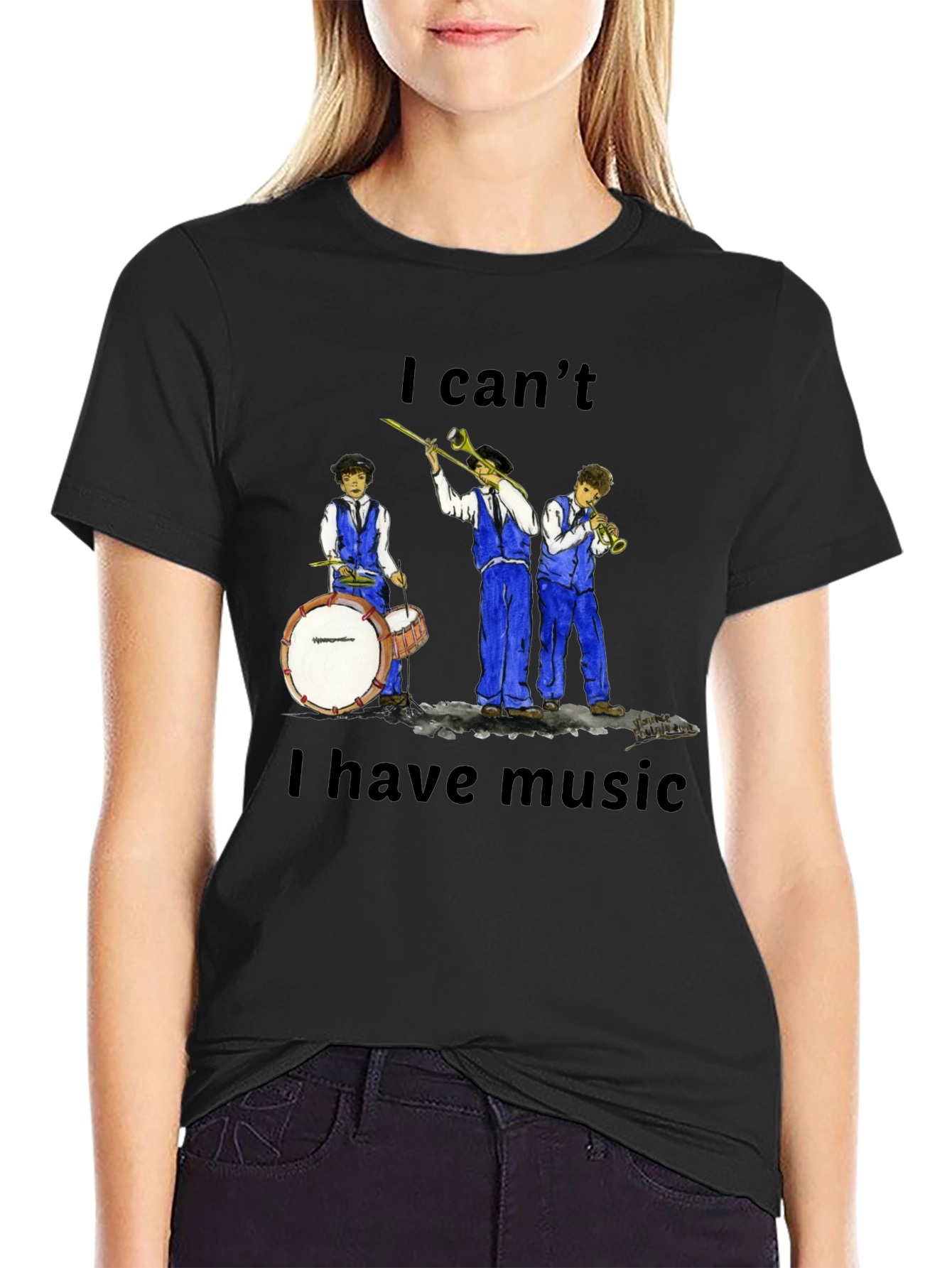Black I Can't I Have Music T-Shirt view 2