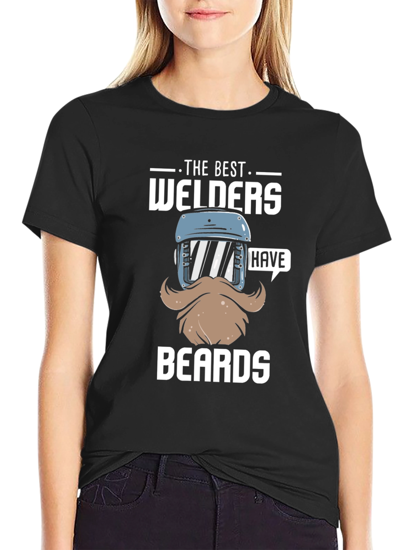 Black Best Welders Have Beards T-Shirt - Black Cotton Tee view 2
