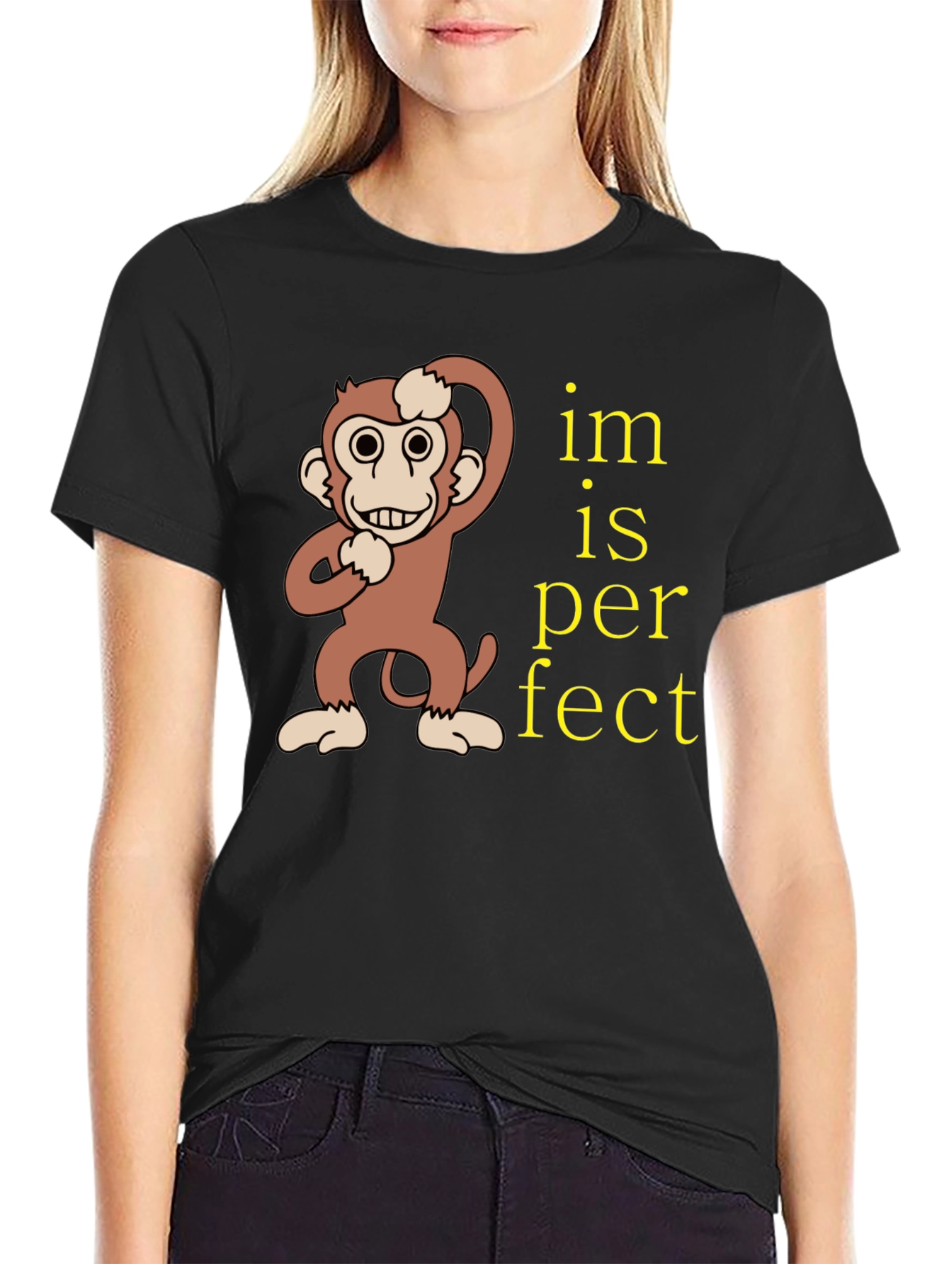 Black Funny Monkey "Im is Perfect" Graphic T-Shirt view 2
