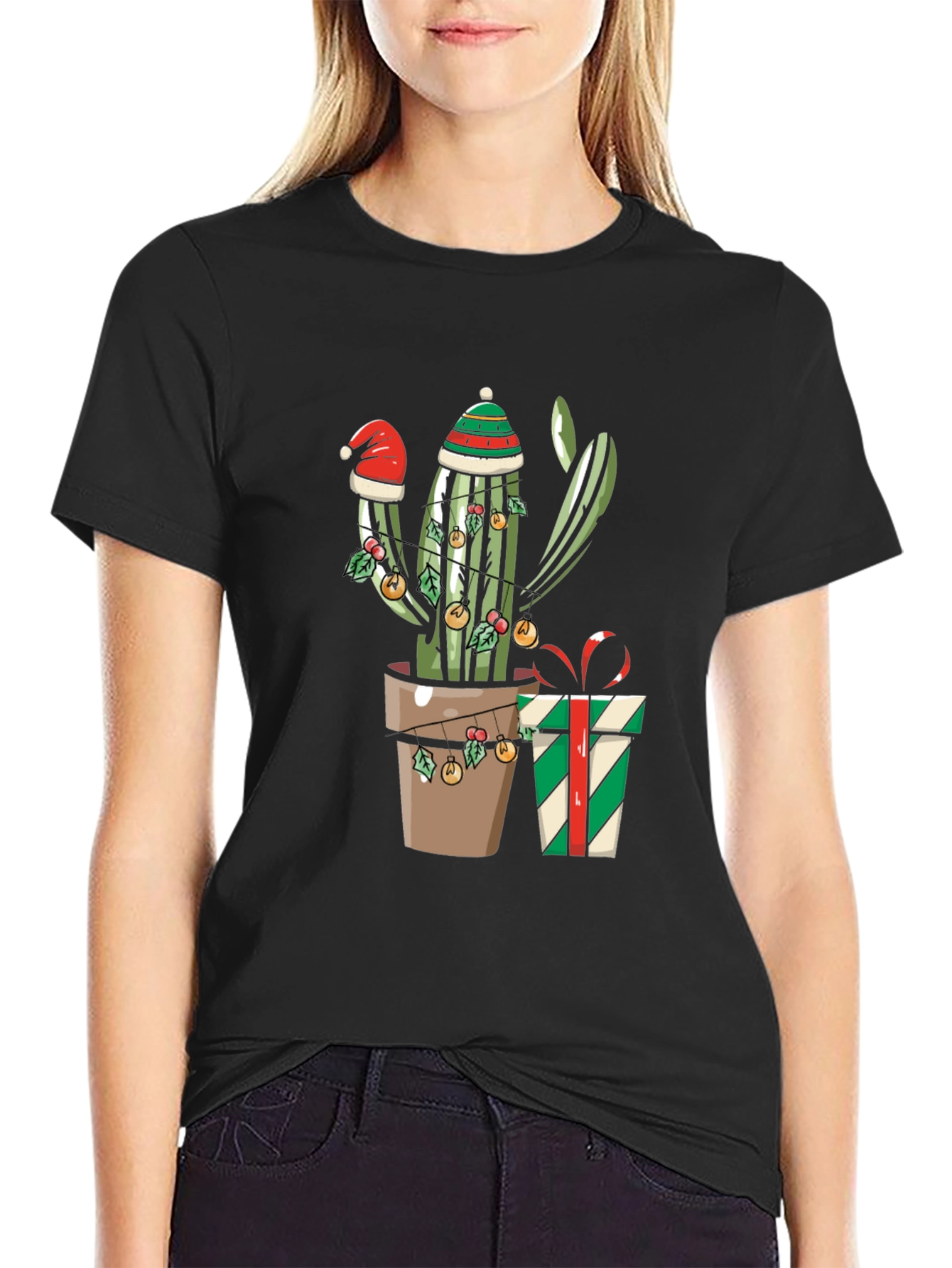 Black Festive Cactus Graphic Tee view 2