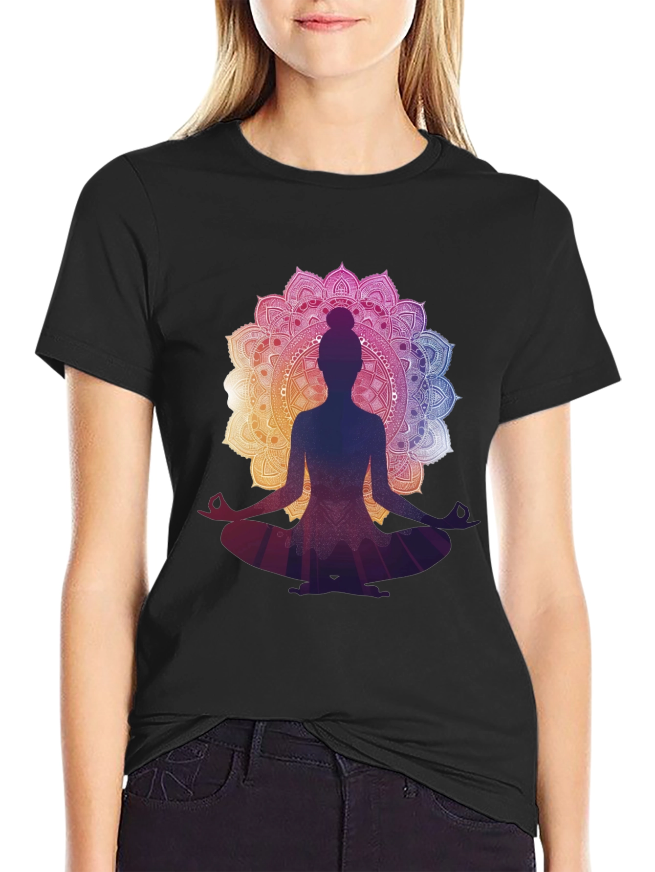 Black Yoga Mandala Graphic Tee - Meditation T-Shirt view 2