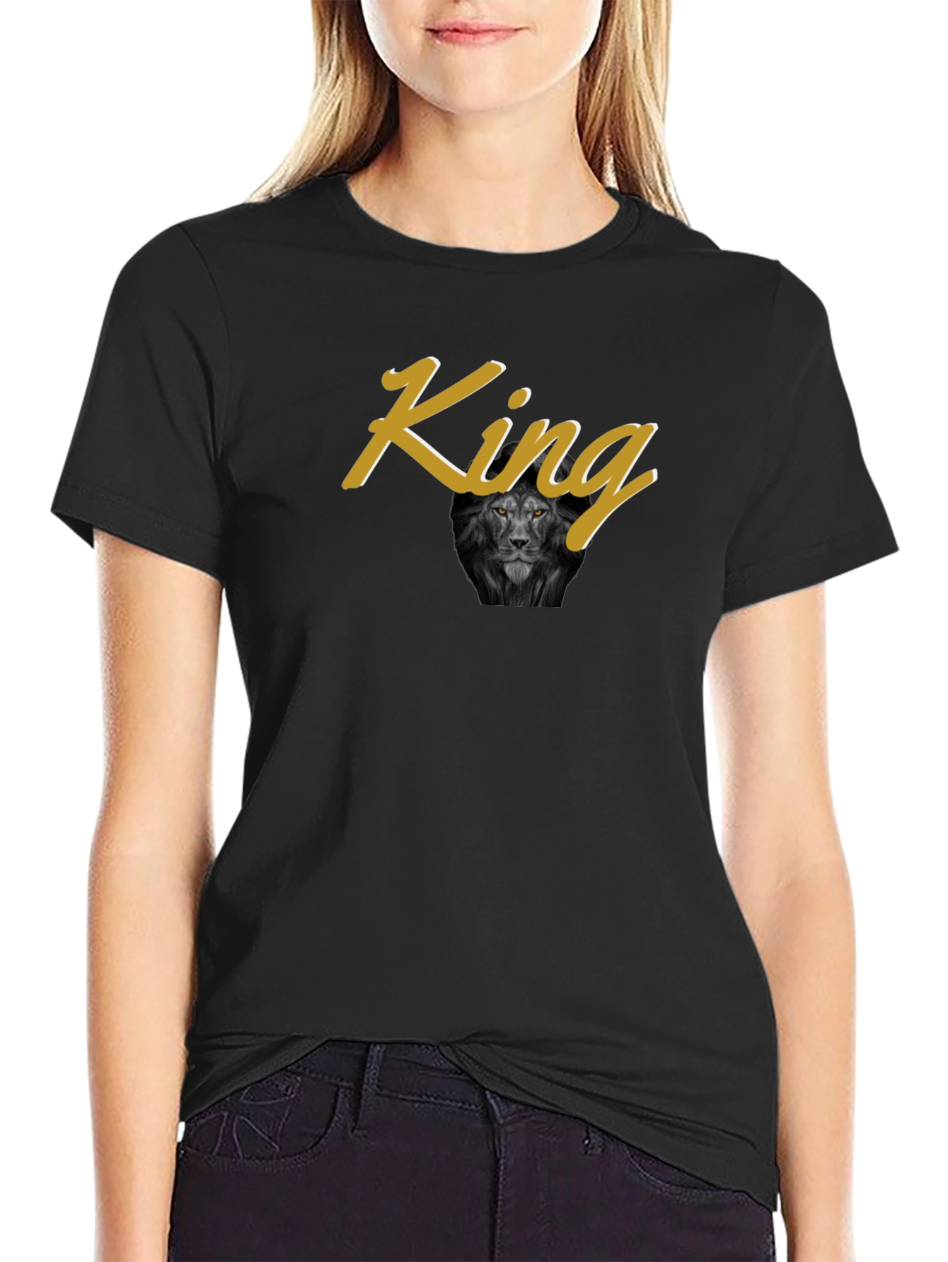 Black King Lion Graphic Print Black T-Shirt view 2