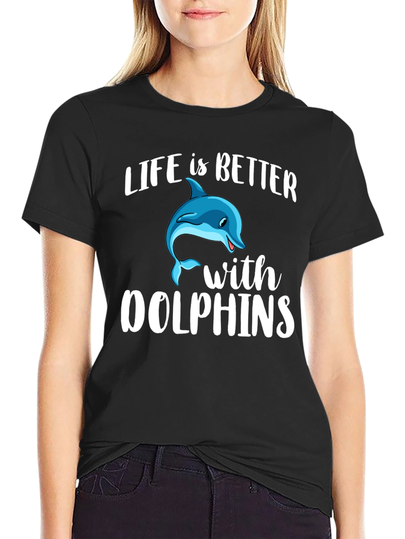 Black Life is Better With Dolphins Graphic Tee view 2