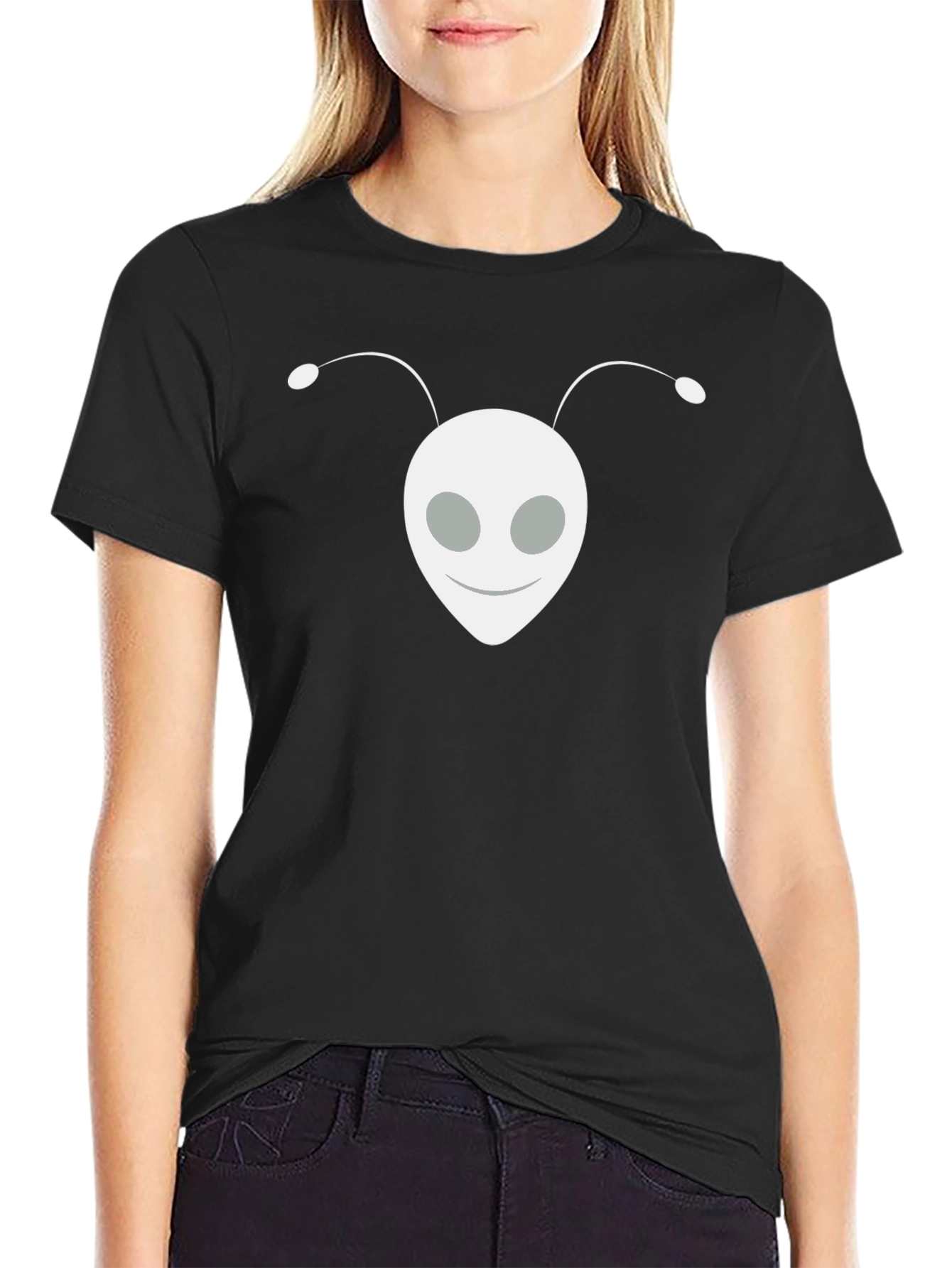 Black Alien Head Graphic Tee - Black Cotton Blend Shirt view 2