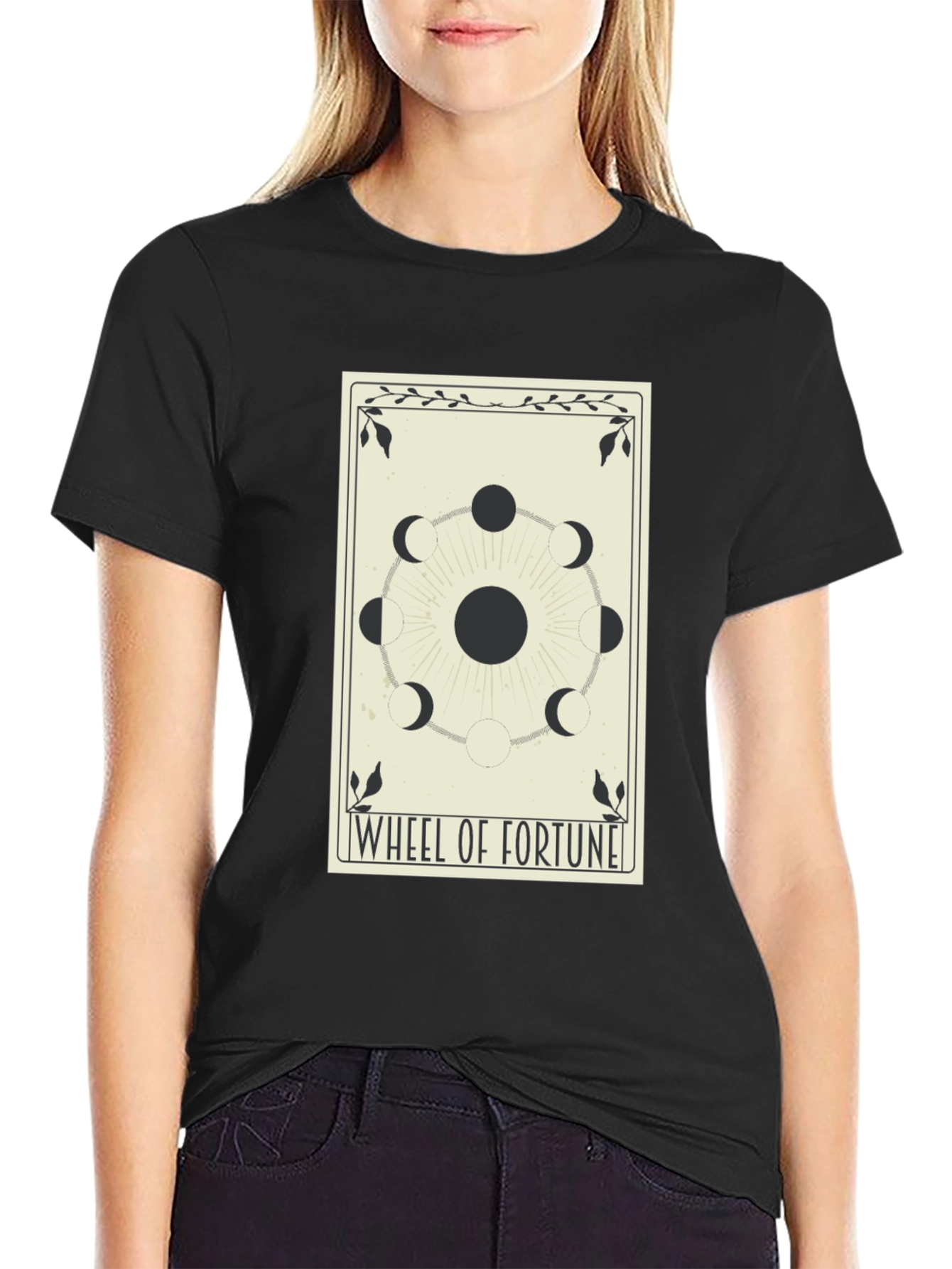 Black Wheel of Fortune Tarot Card Graphic T-Shirt view 2