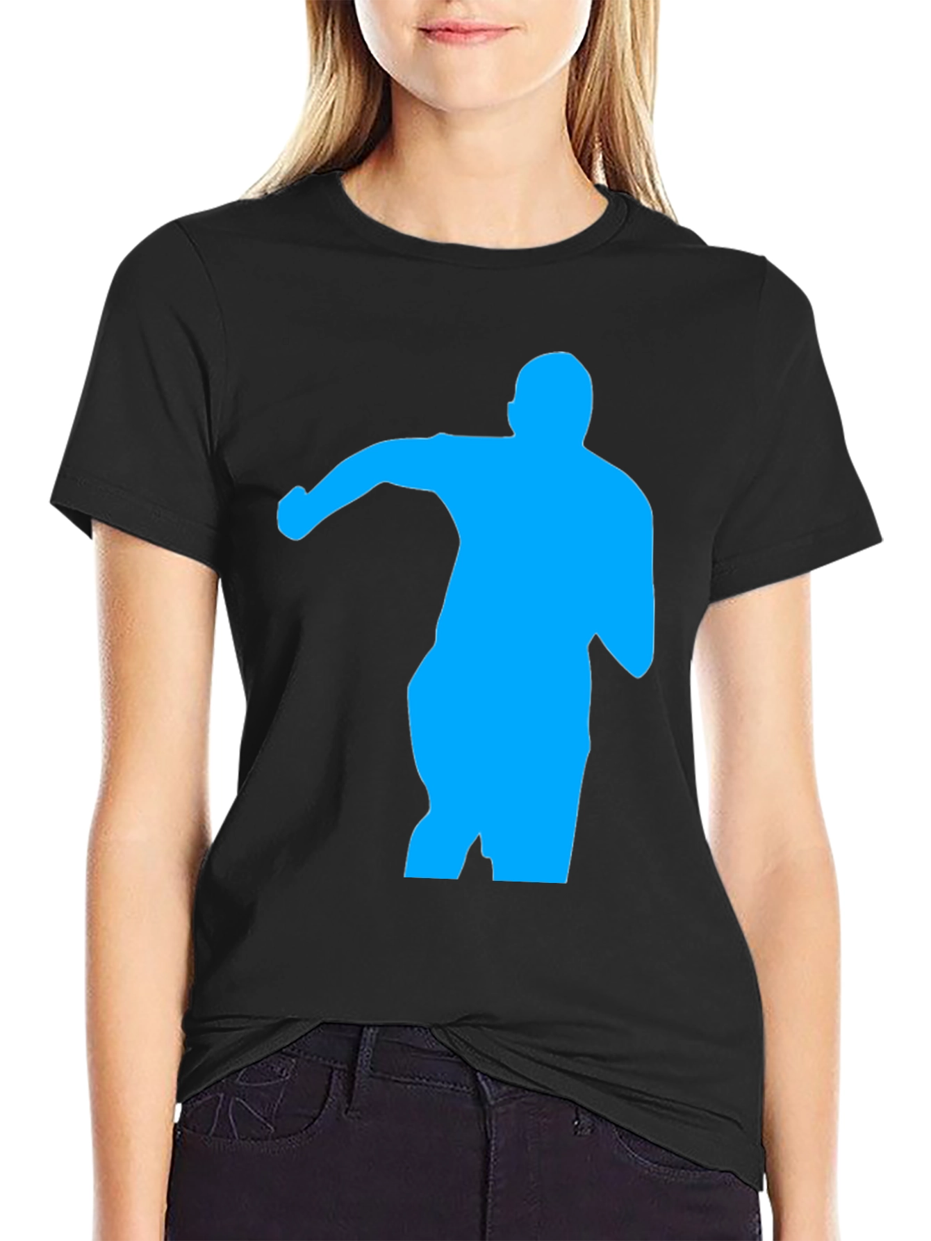Black Men's Black T-Shirt with Blue Silhouette Graphic view 2