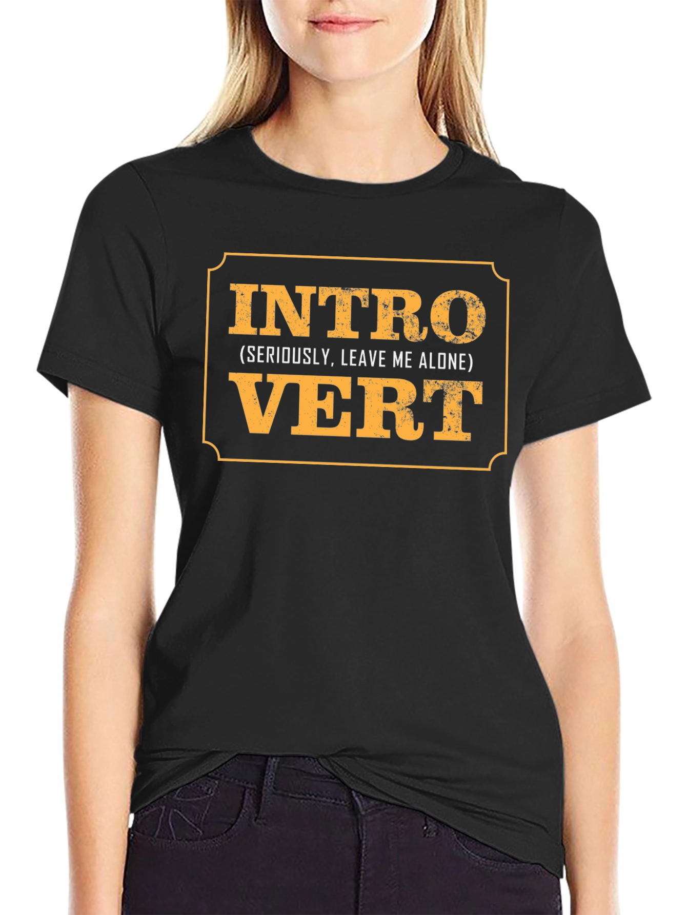 Black Introvert Slogan Graphic Black T-Shirt view 2